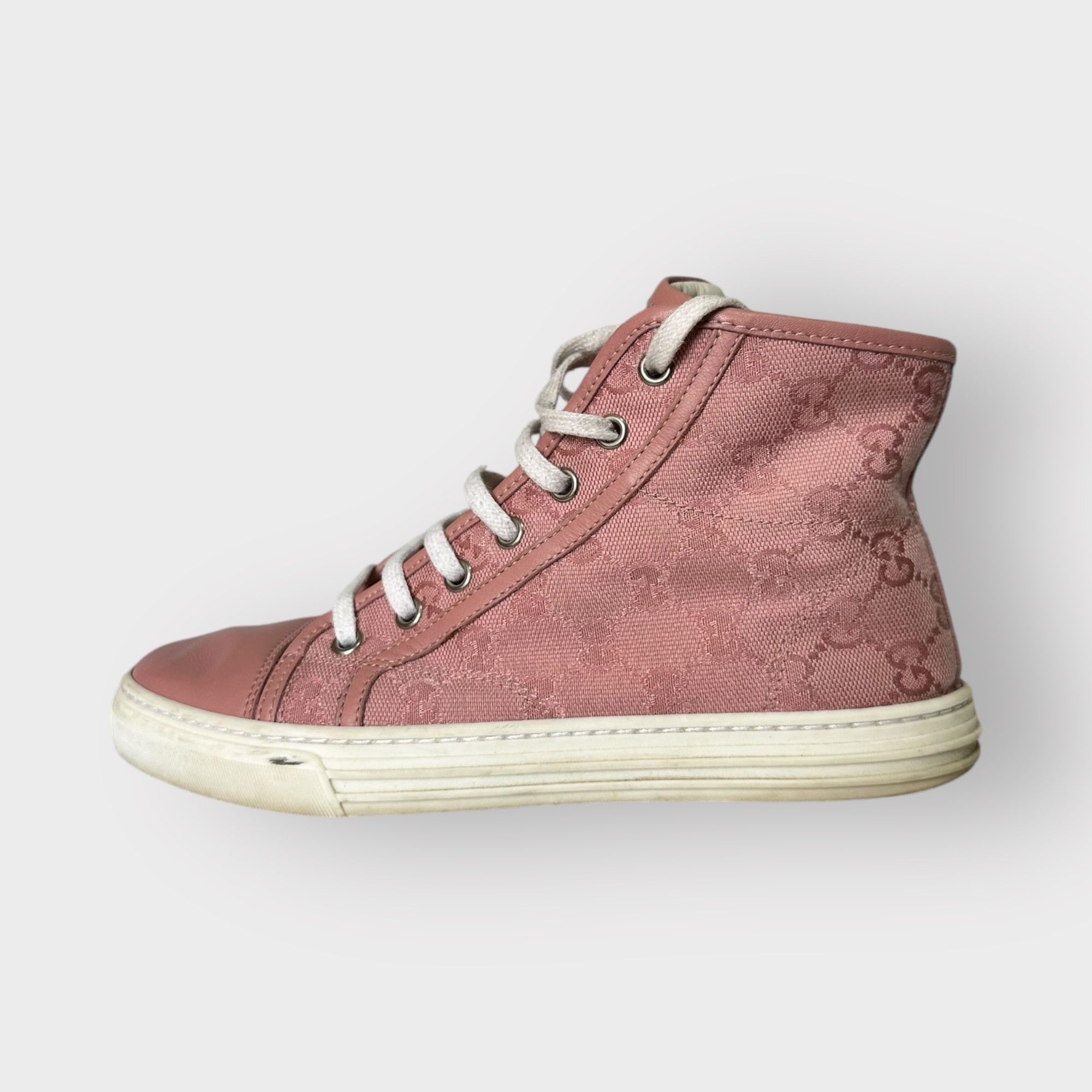 Gucci Gucci High-top Sneakers Pink Canvas and Leather Monogram Size US 6 / IT 36 - 1 Thumbnail