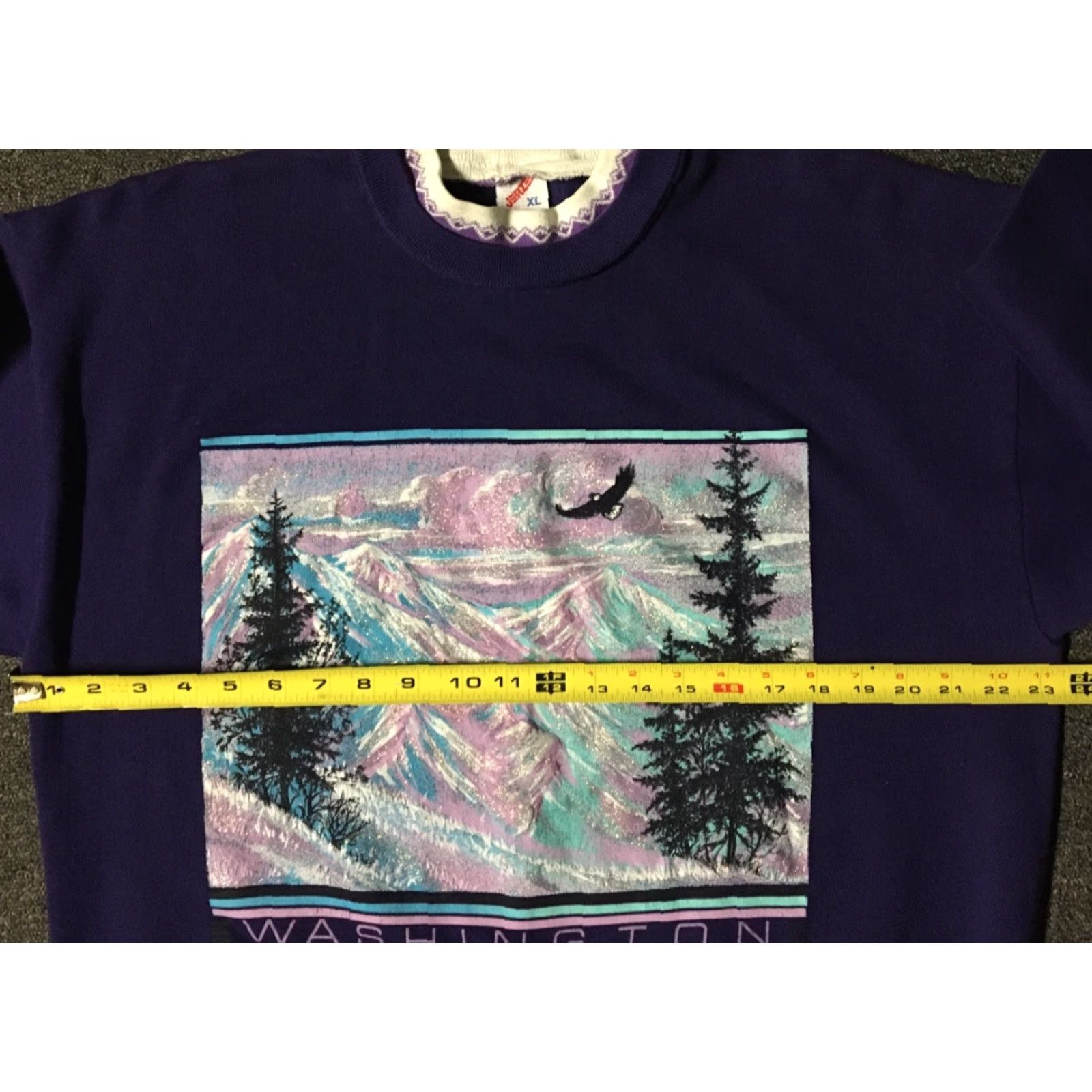 Jerzees VINTAGE Washington Nature Sweatshirt XL USA Art Painting Vaporwave Grunge 90s 80s Tyler Jerzees Mens Purple Pullover Striped Pattern Size US XL / EU 56 / 4 - 6 Thumbnail