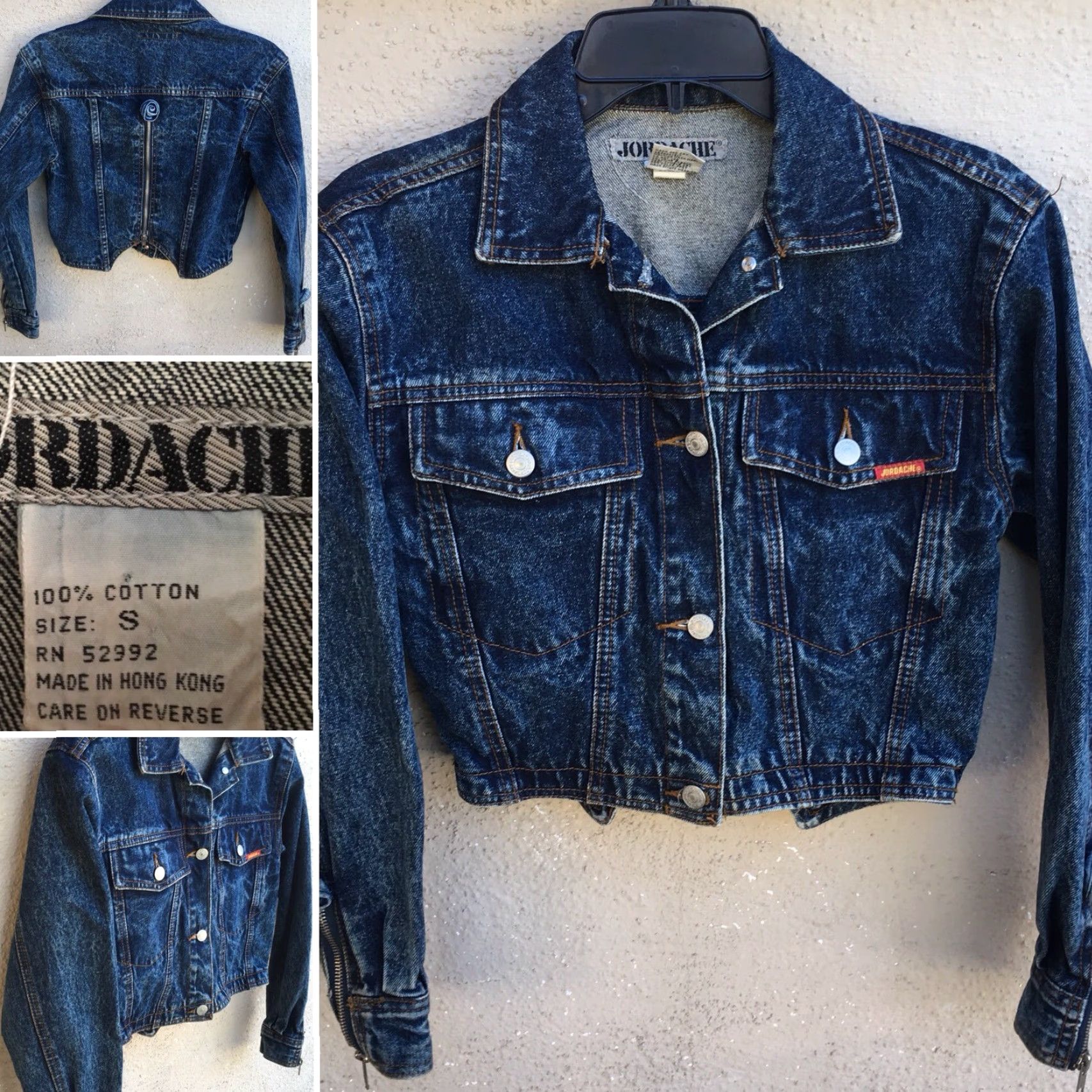 Jordache VINTAGE Jordache Denim Jacket Cropped Zipper Back Flowers Acid Wash Denim S 1980s Blue Womens Size S / US 4 / IT 40 - 4 Thumbnail
