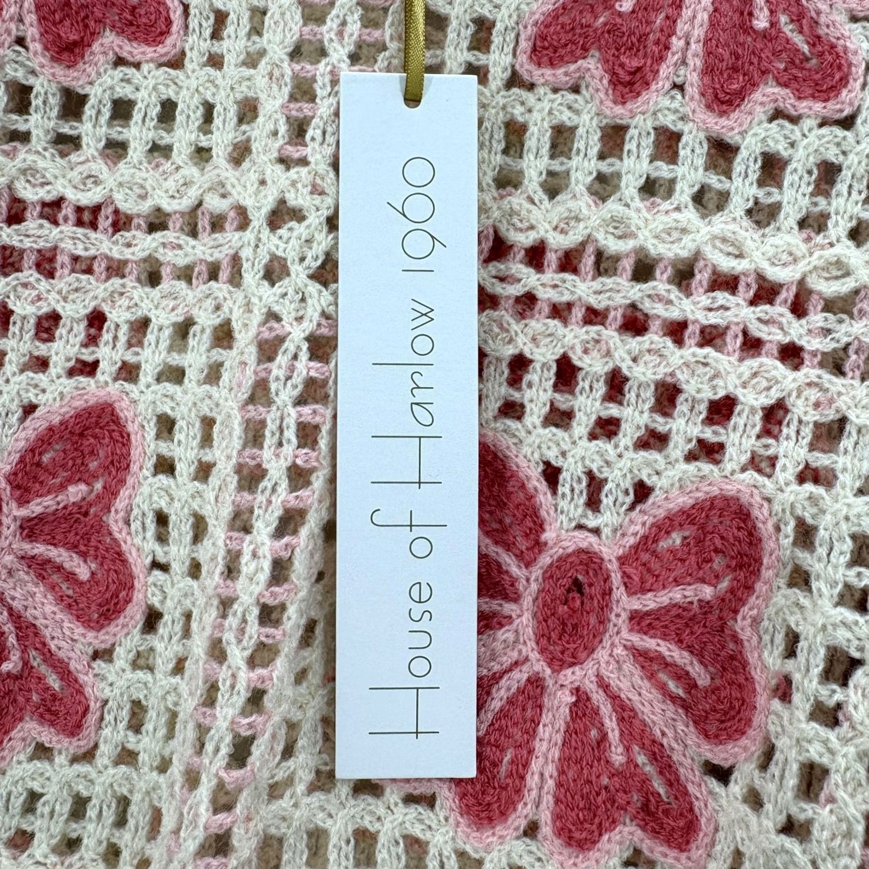 Vintage House Of Harlow 1960 Sweater Womens One Size Pink Crochet Floral Fringe Boho NWT Size ONE SIZE - 6 Thumbnail