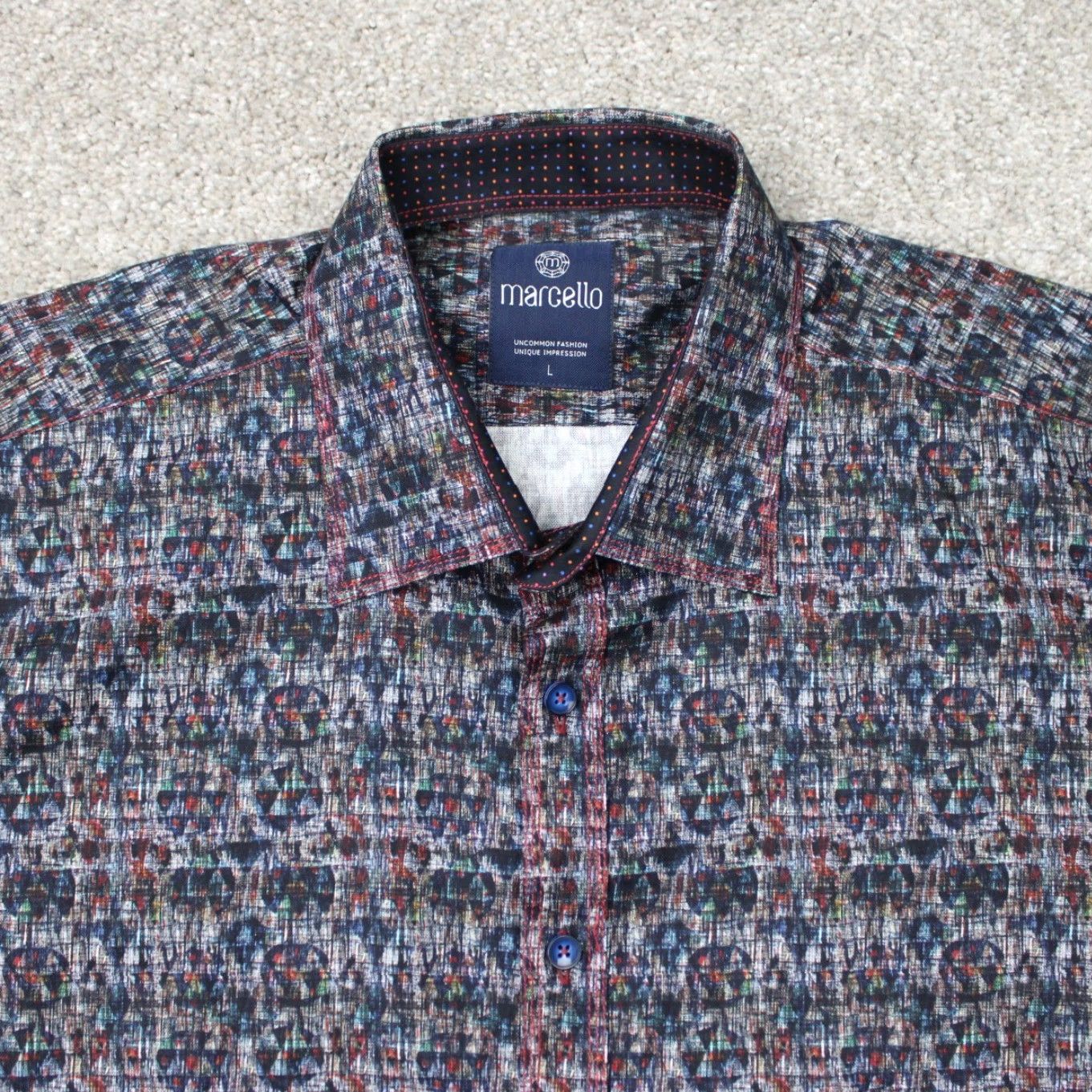 Vintage Marcello Shirt Men L Grey/Blue/Orange Geometric Button-Up Long Sleeve Cotton Shirt Size US L / EU 52-54 / 3 - 4 Thumbnail