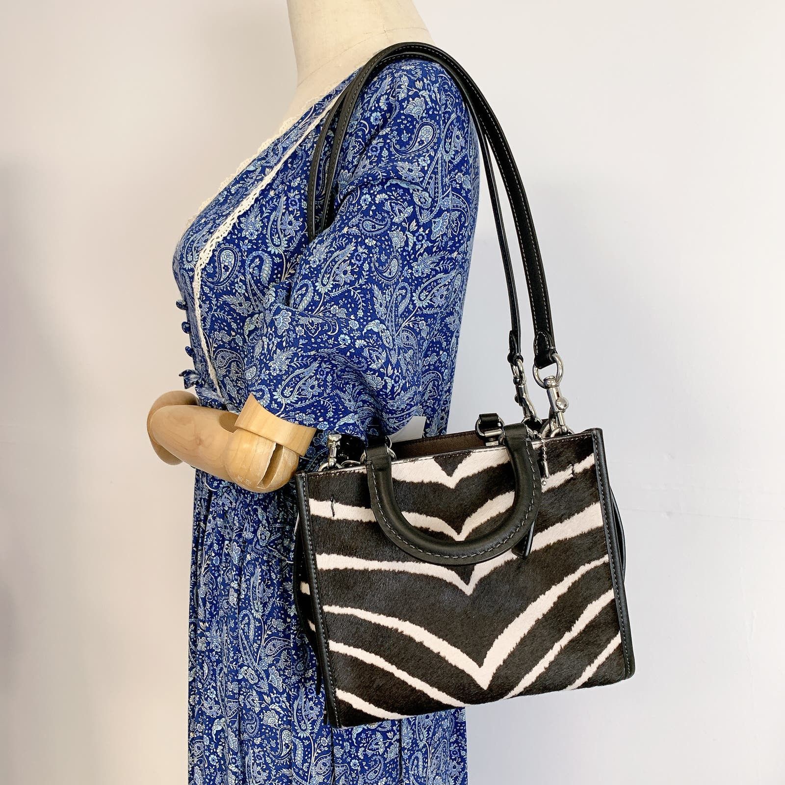 image of Coach Cm564 Rogue 20 In Haircalf With Zebra Print In Zebra in Black, Women's