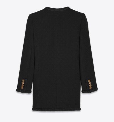 Saint Laurent Paris o1bcso1str0325 Long Jacket In Diamond Embossed Twed in Black Size L / US 10 / IT 46 - 2 Thumbnail