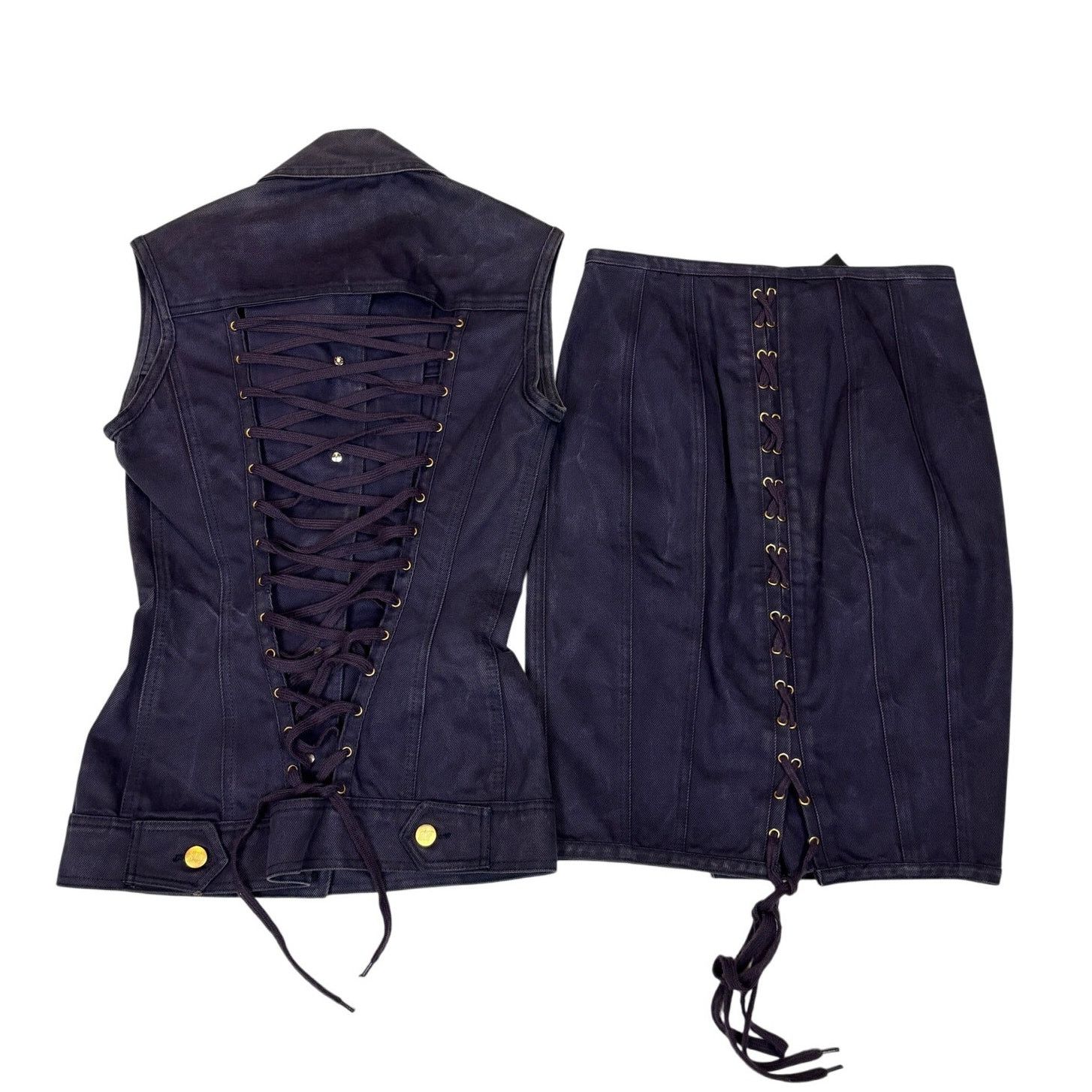 Jean Paul Gaultier Vintage Junior Jean Paul Gaultier Denim Vest Skirt Set Size 28" / US 6 / IT 42 - 2 Thumbnail