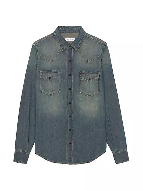 Saint Laurent Paris o1s1wg111124 Western Shirt in Denim in Deep Vintage Blue Size S / US 4 / IT 40 - 1 Thumbnail