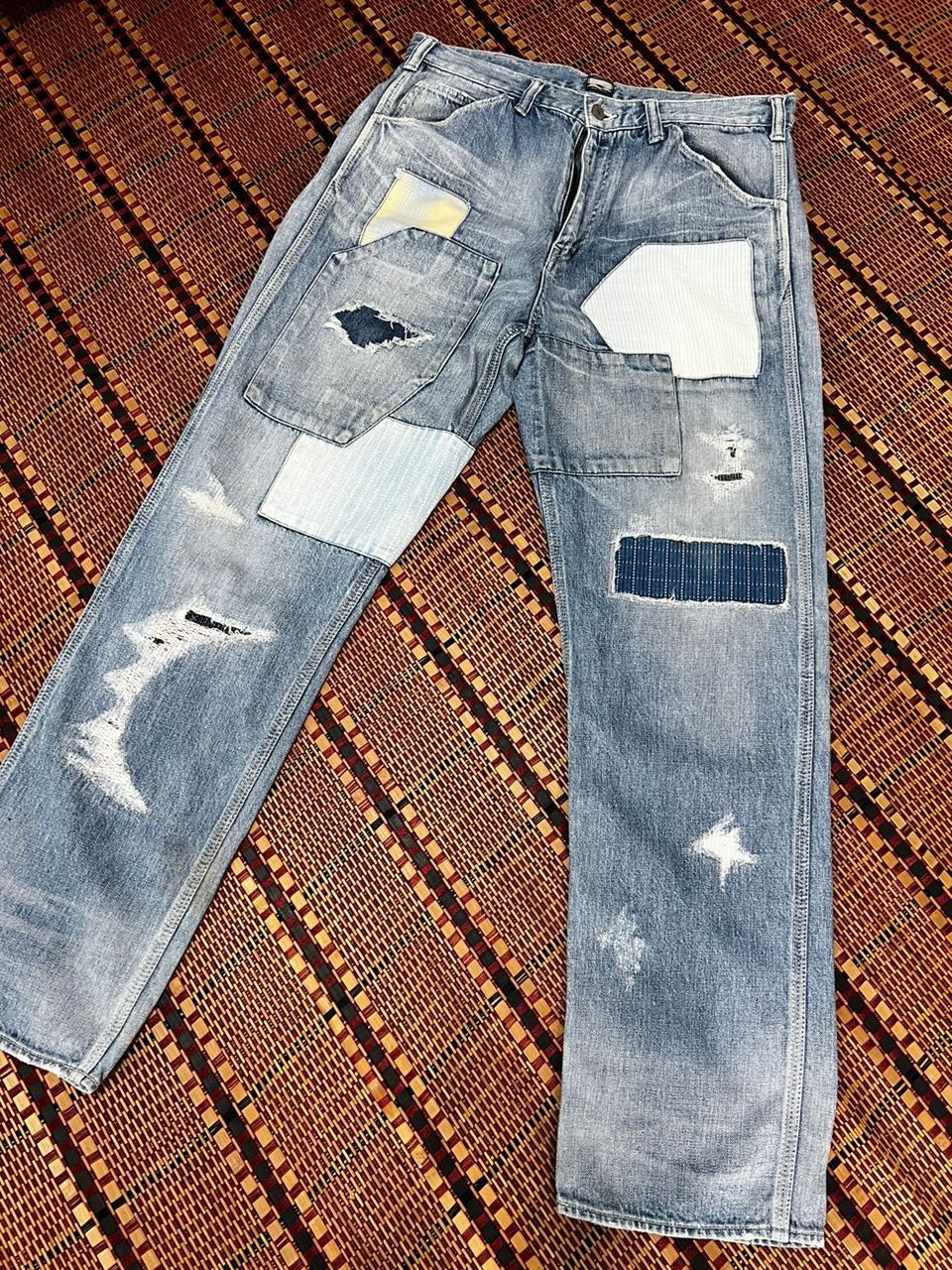 Momotaro Jeans Momotaro Patchwork Denim Jeans Size US 35 - 10 Thumbnail