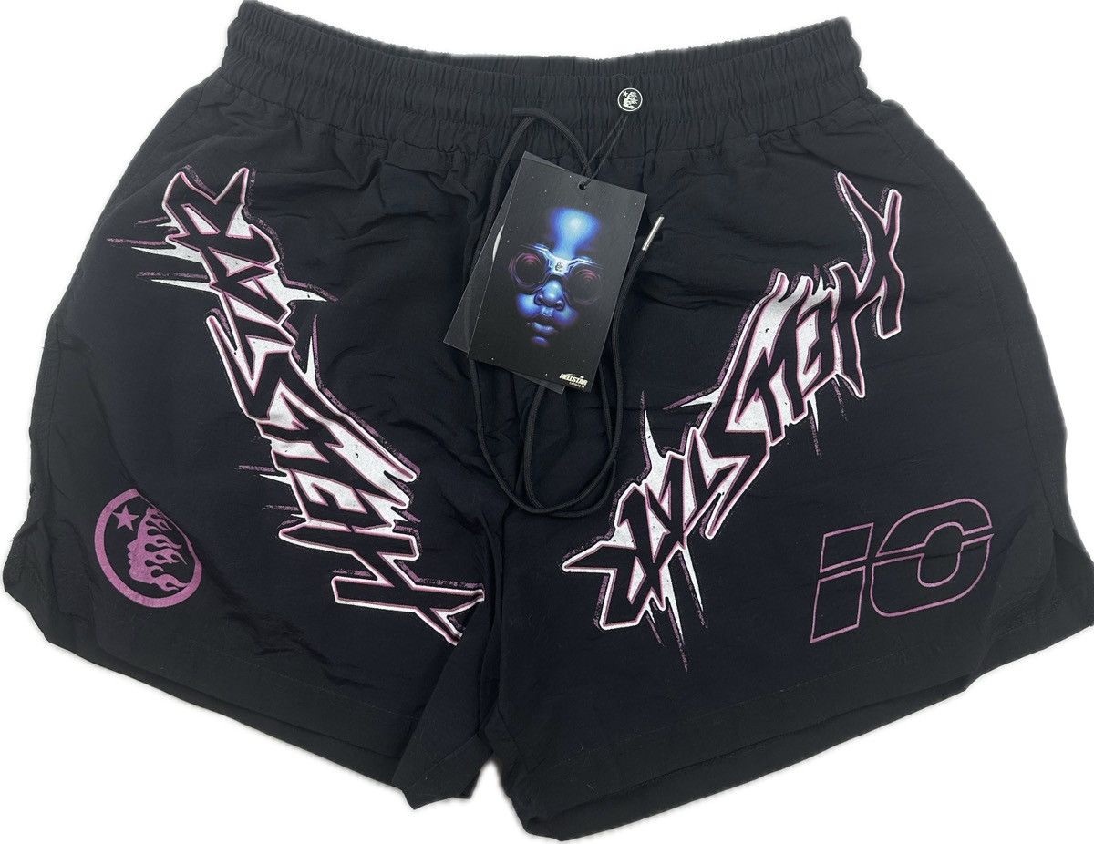 image of Hellstar Waxed Nylon Athletic Shorts in Black, Men's (Size 32)