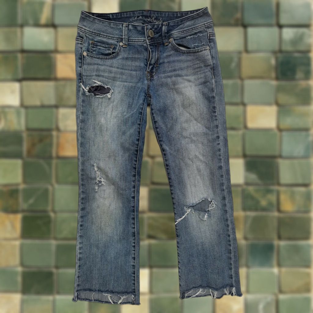 American Eagle Outfitters VINTAGE AMERICAN EAGLE Women's Jeans Bootcut Capri 4 Blue Denim Stretch Pockets Zipper Closure Size 27" / US 4 / IT 40 - 1 Thumbnail