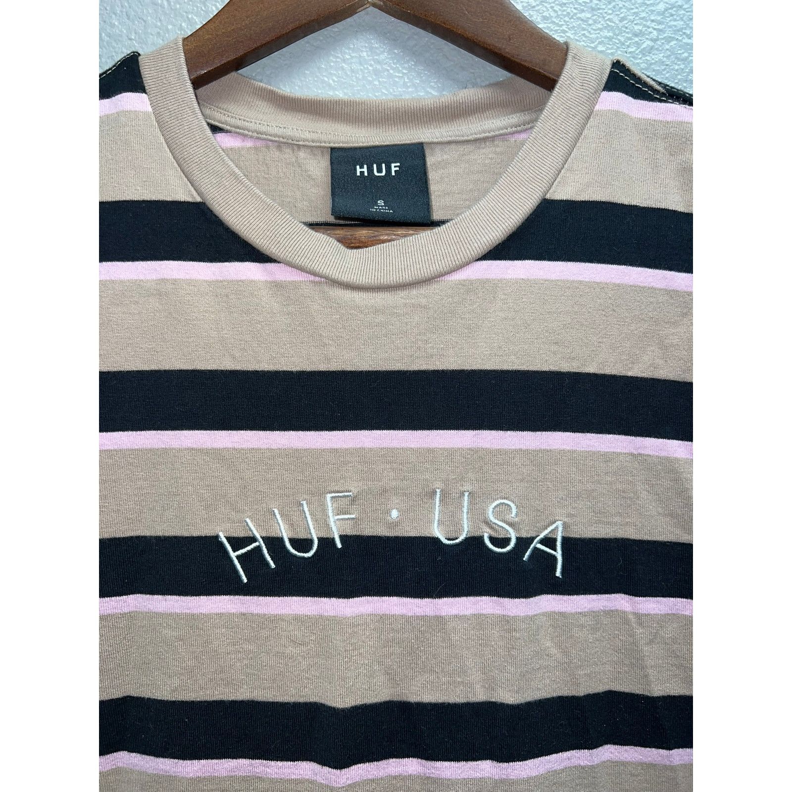 Huf HUF Shirt Brown Black Pink Striped HUF USA Mens Small Size US S / EU 44-46 / 1 - 3 Thumbnail