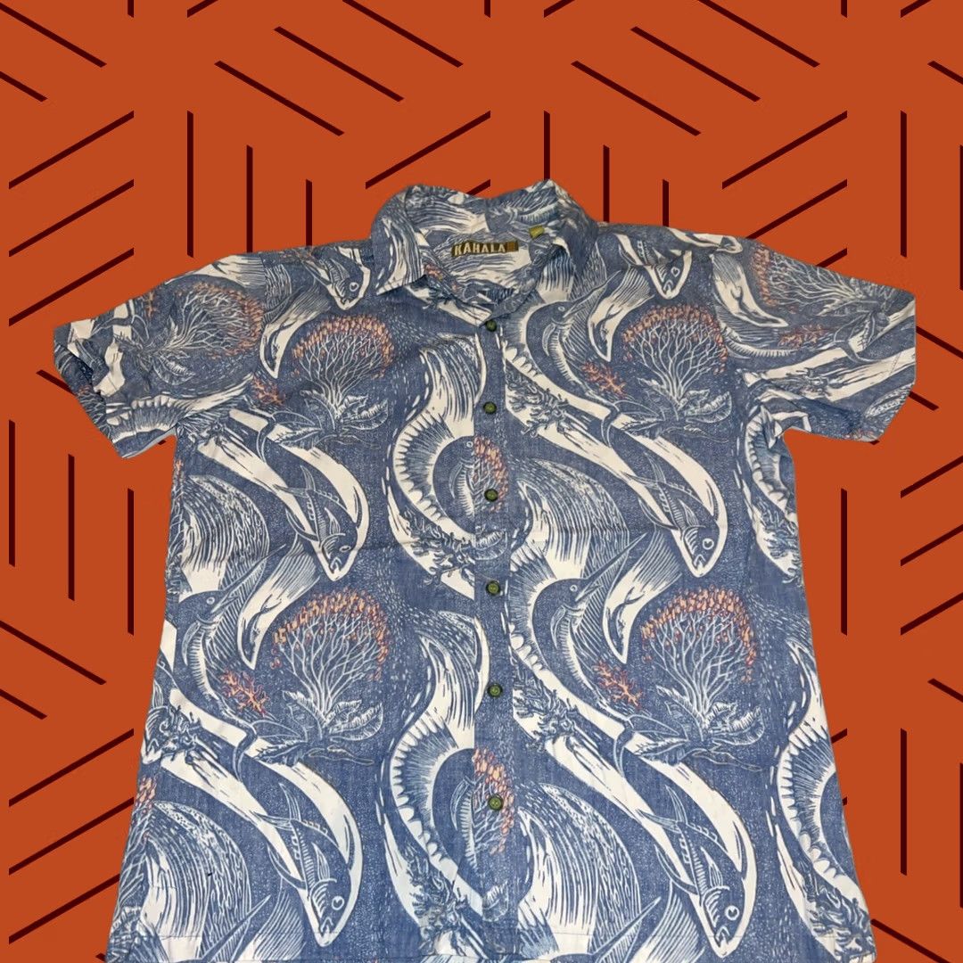 ALOHAS KAHALA HAWAIIAN ALOHA Blooming Trees Fish Pattern Pocket SHIRT Adult Medium New Size US M / EU 48-50 / 2 - 1 Thumbnail