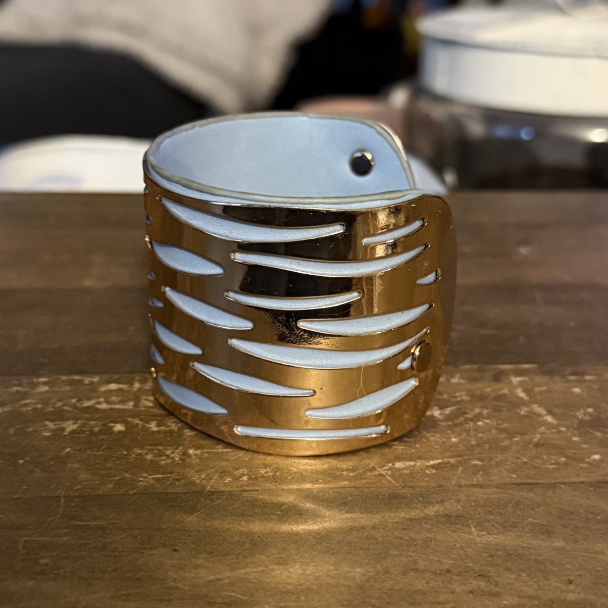Other Wide gold tone cut out blue underlay cuff bangle bracelet Size ONE SIZE - 5 Thumbnail
