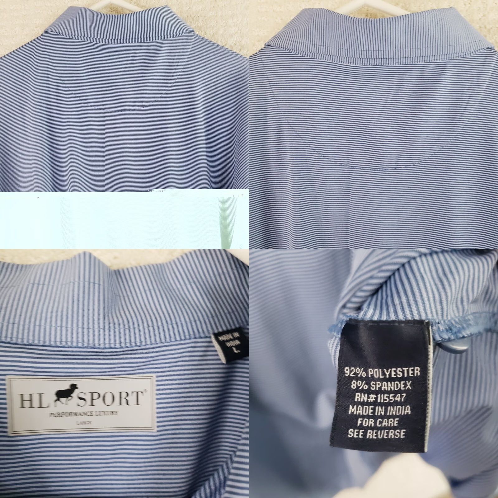 Vintage HL Sport Polo Shirt Men’s L Navy Blue White Striped Short Sleeve Performance Golf Casual Shirt Size US L / EU 52-54 / 3 - 8 Thumbnail