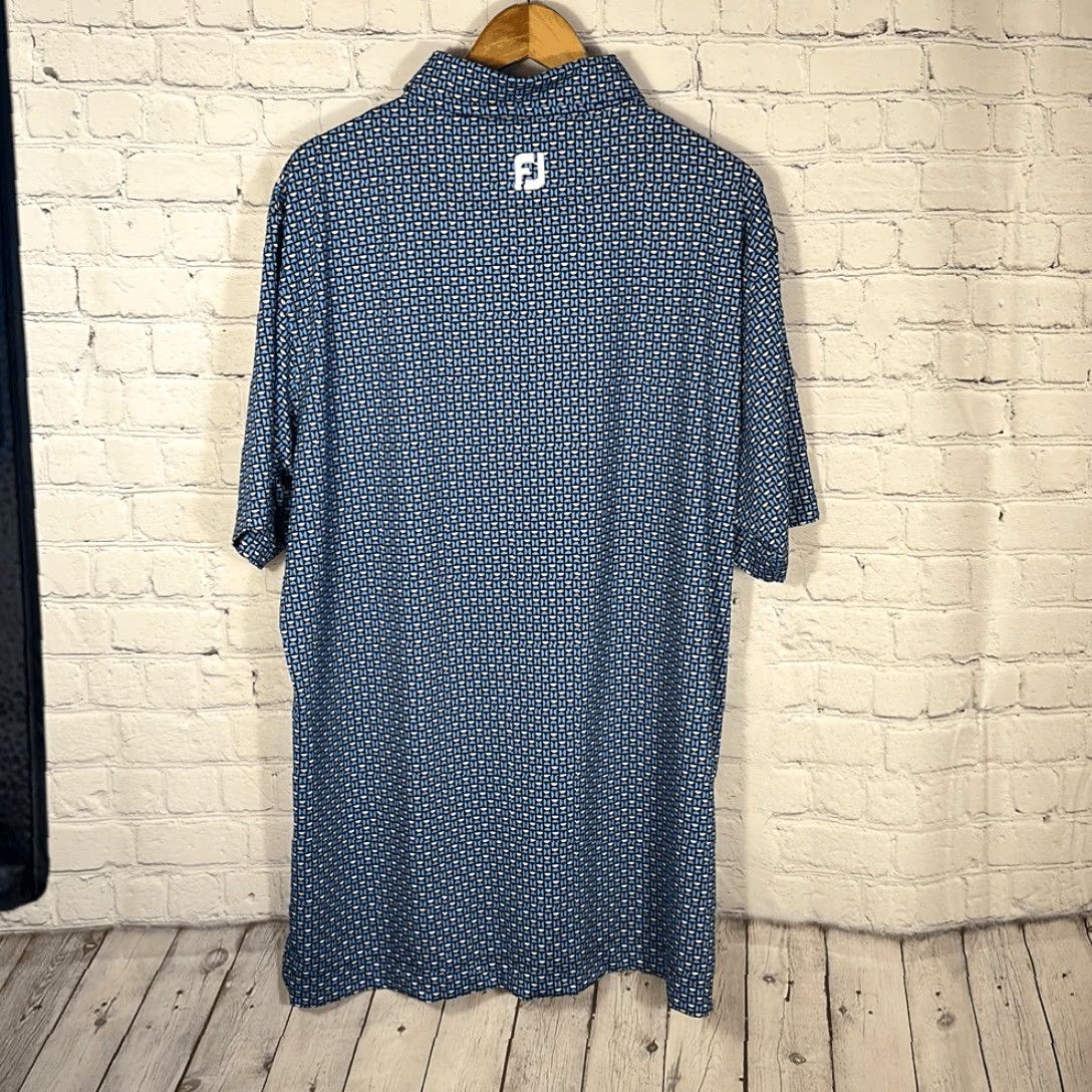 Footjoy VINTAGE FootJoy Polo Moon Geo Lisle Self Collar Golf XL Blue Apple Centennial Men Size US XL / EU 56 / 4 - 5 Thumbnail