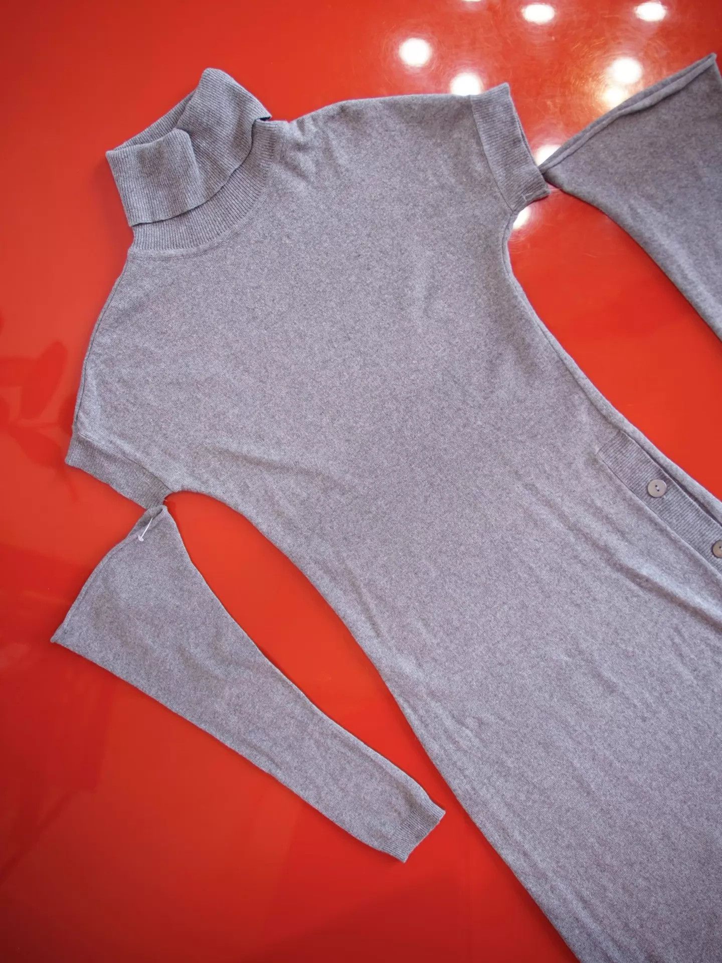 Other Italian Gray Wool-Cashmere Knit High Neck Side Slit Dress Size S / US 4 / IT 40 - 5 Thumbnail