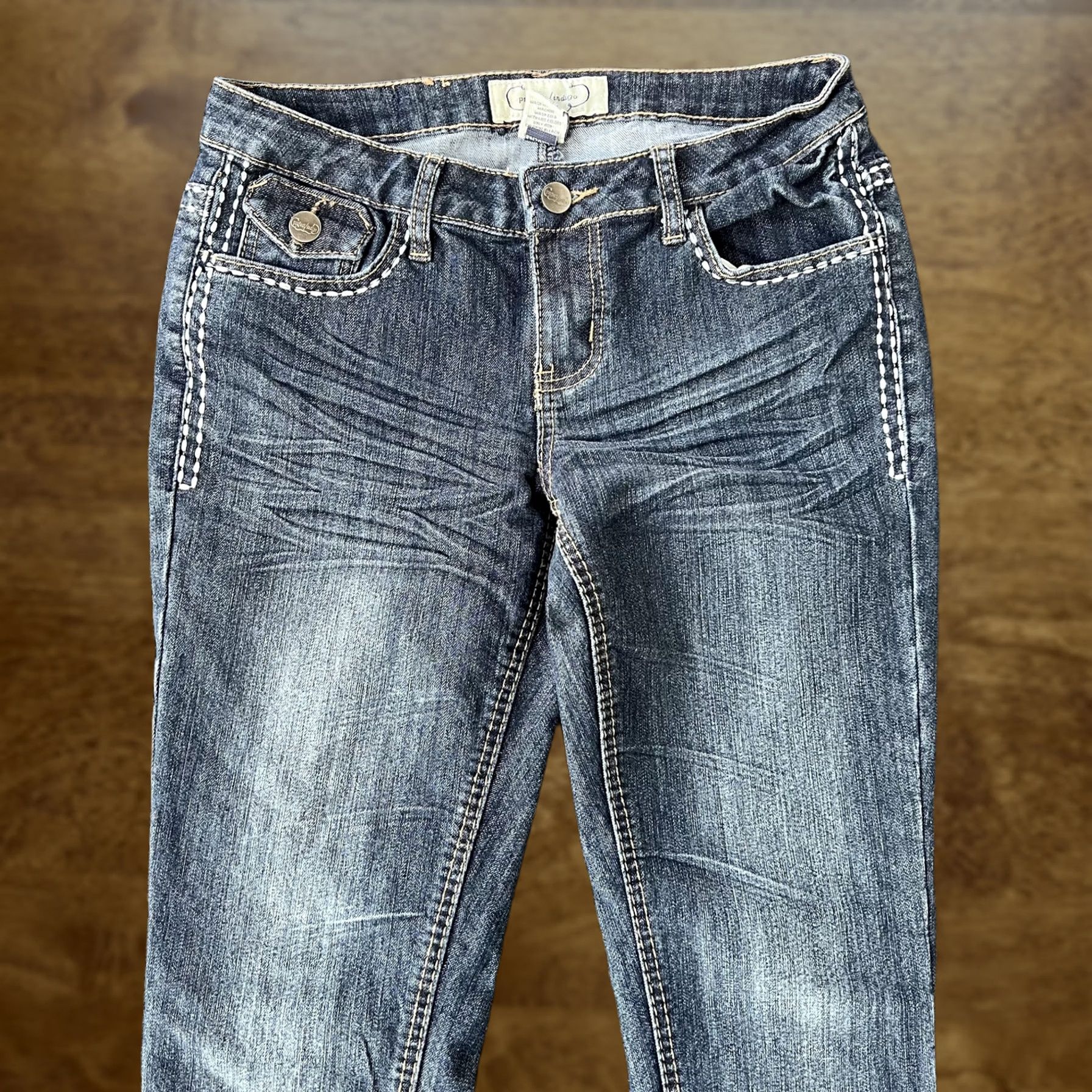 Vintage Y2K Indigo Jeans Womens 9 Blue Skinny Stretch Contrast Stitch Embellished Size 30" / US 8 / IT 44 - 1 Thumbnail