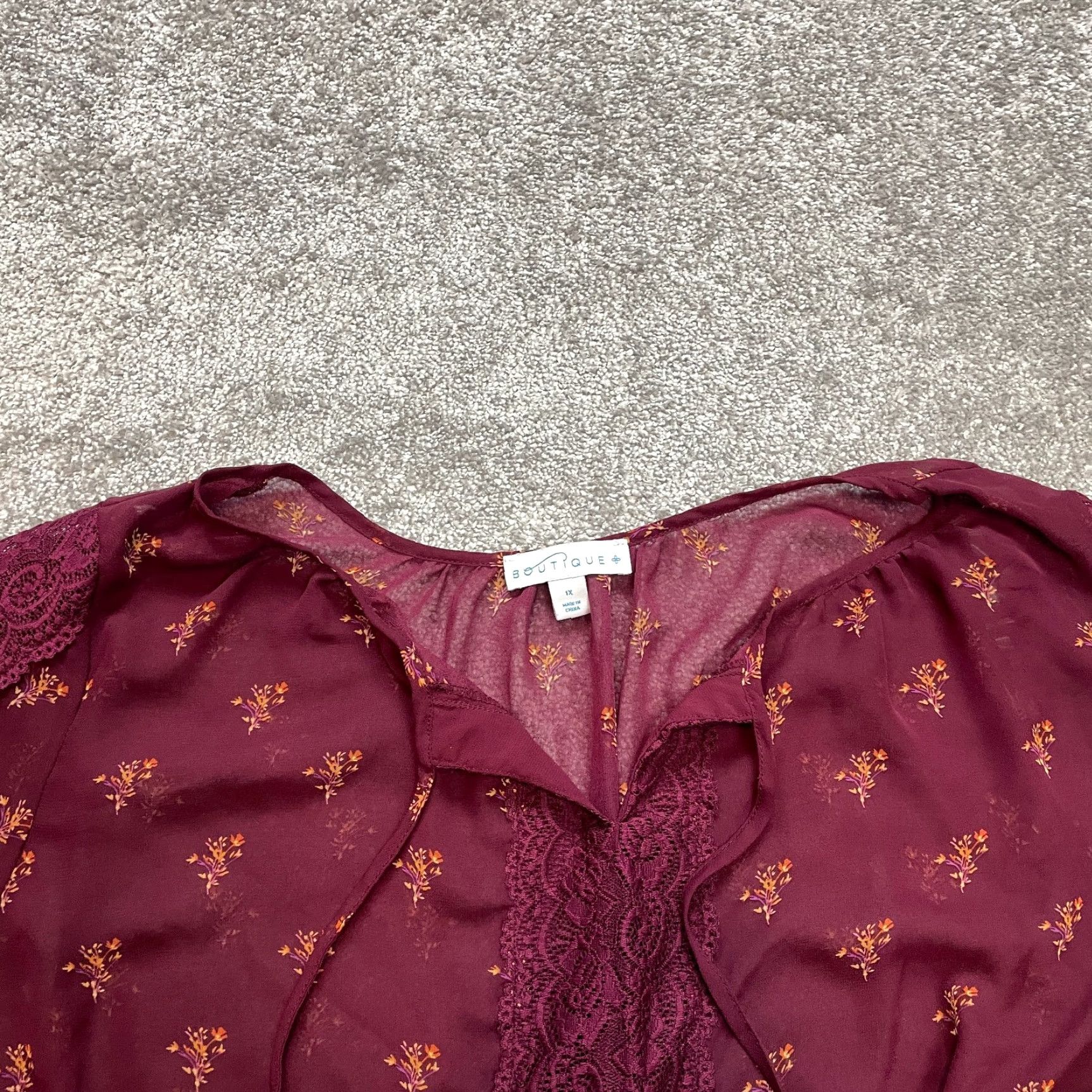 Vintage Boutique Blouse Shirt 1X Red Lightweight Tie Long Sleeve Top Womens Casual Workwear Blouse Size XL / US 12-14 / IT 48-50 - 2 Thumbnail