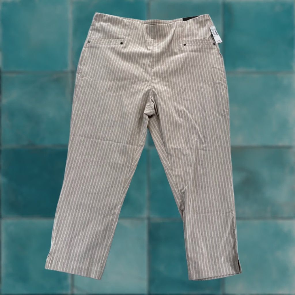 Vintage Maurices Pants Women's Large Bengaline Crop Brown Striped High Rise Pull On NWT Size 25" / US 0 / IT 36 - 1 Thumbnail