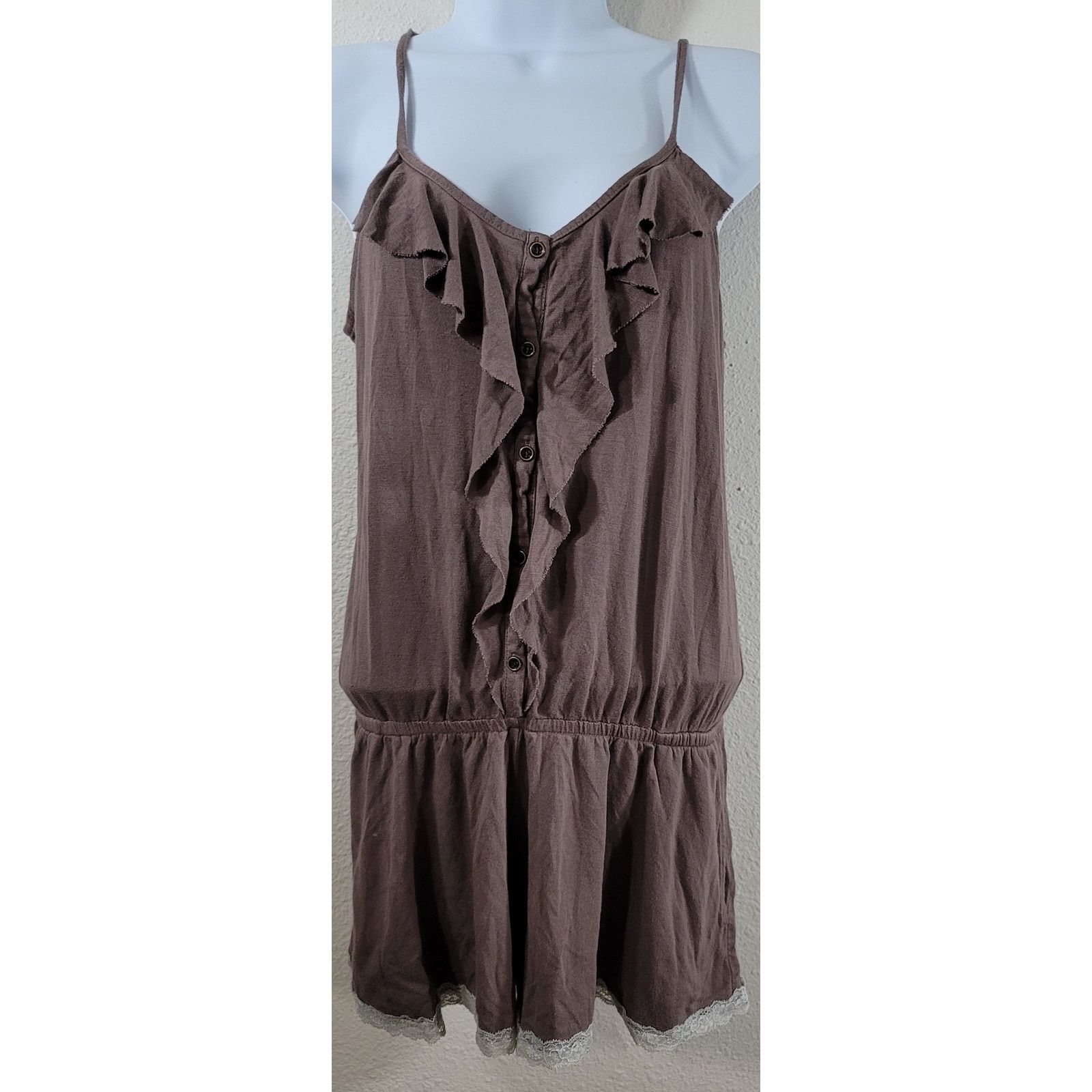 Other Kensie Brown Button Front Spaghetti Strap Romper Sleepwear M Size 30" / US 8 / IT 44 - 1 Thumbnail