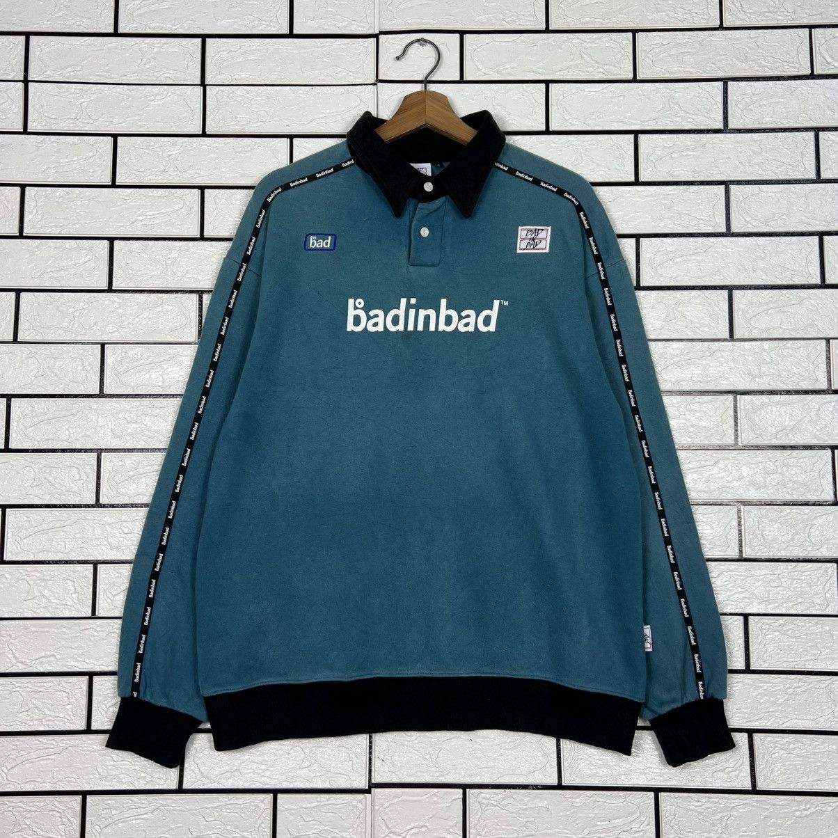 Vintage BAD IN BAD Big Logo Collared Sweatshirt #4181-C191 Size US M / EU 48-50 / 2 - 1 Thumbnail