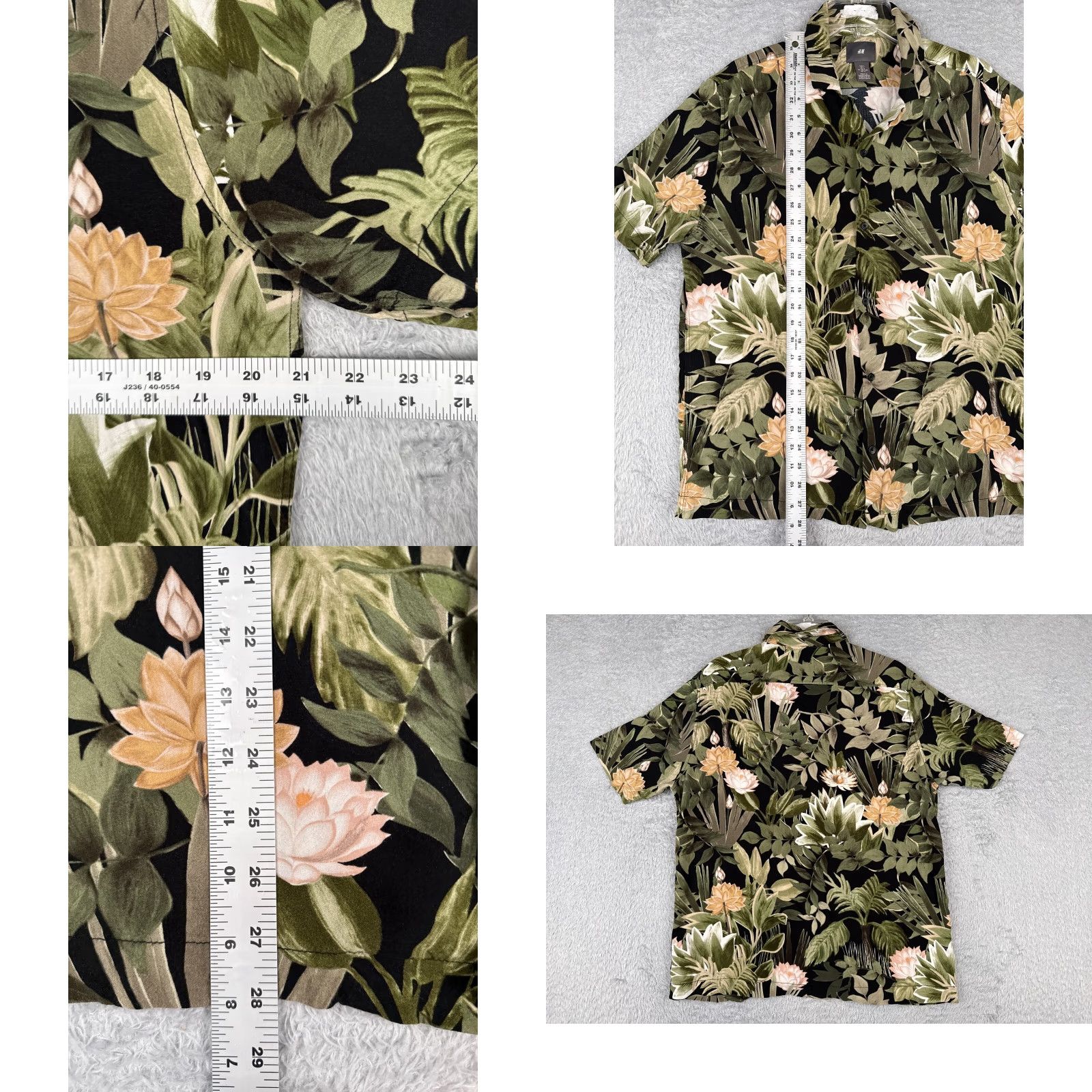 H&M H&M Button-Up Shirt Men Adult Large Green Floral Short Sleeve 100% Rayon Casual Size US L / EU 52-54 / 3 - 8 Thumbnail