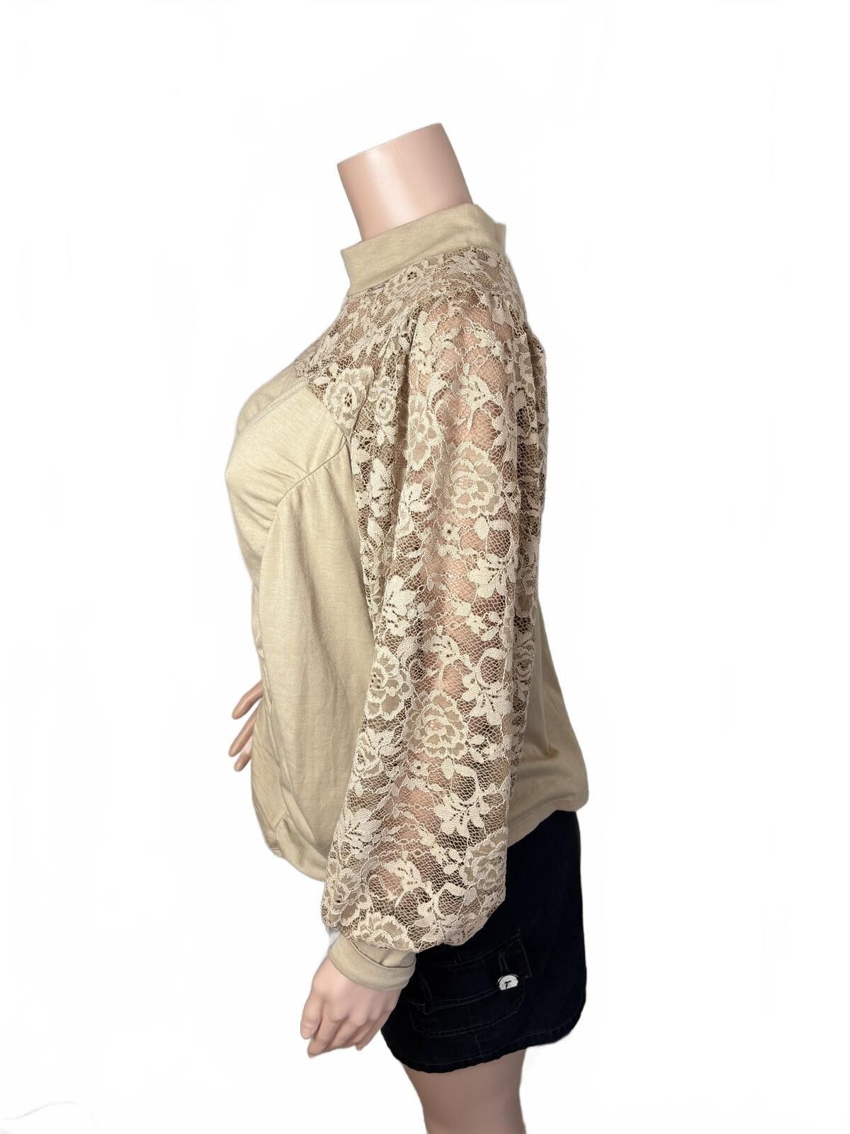 Other Vintage inspo Beige Lace Ruched Mock Neck Boho Y2K. M/L. Size M / US 6-8 / IT 42-44 - 4 Thumbnail