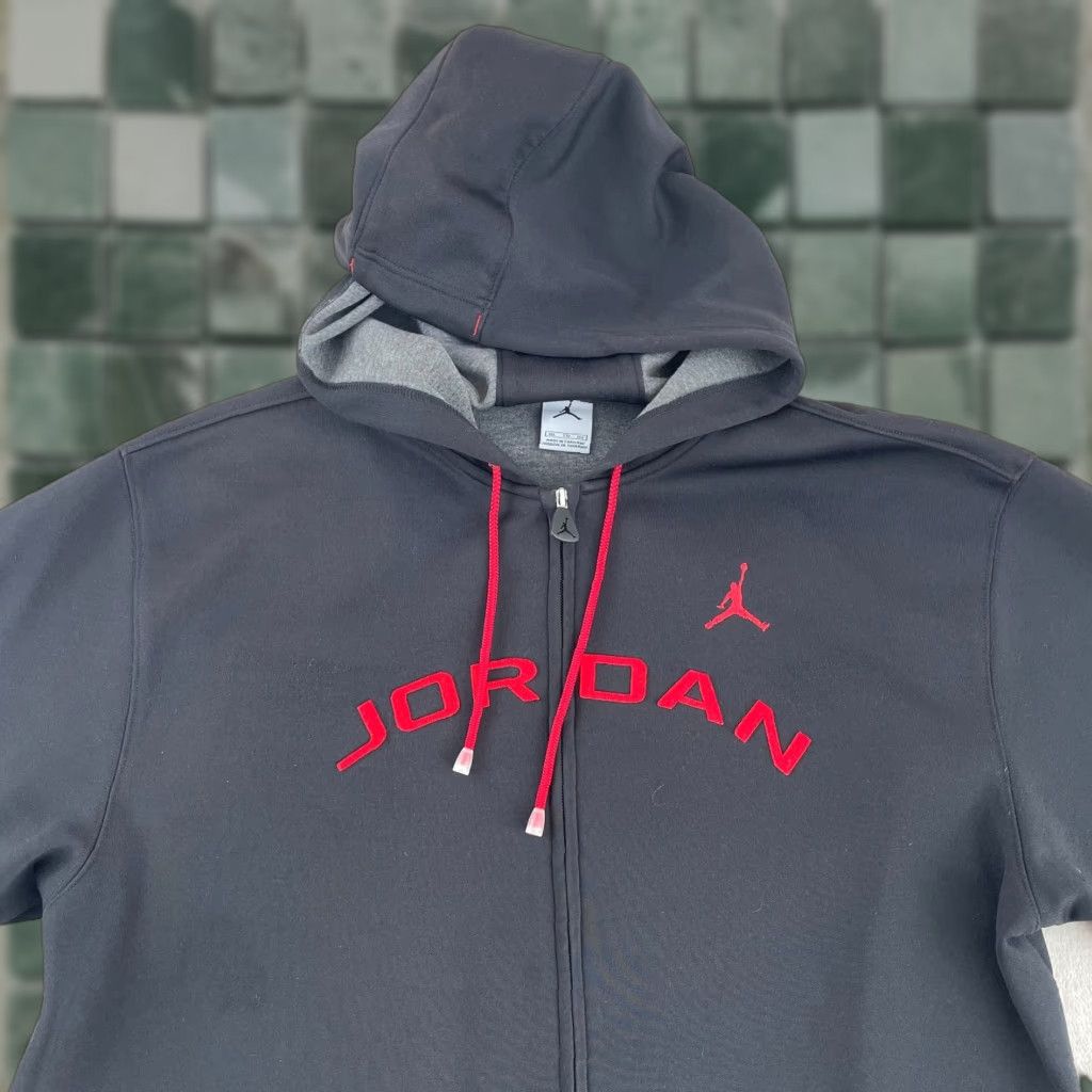 Jordan Brand VINTAGE Nike Air Jordan Jacket Men 2XL Black Full Zip Hooded SpellOut Logo Long Sleeve Size US XXL / EU 58 / 5 - 1 Thumbnail