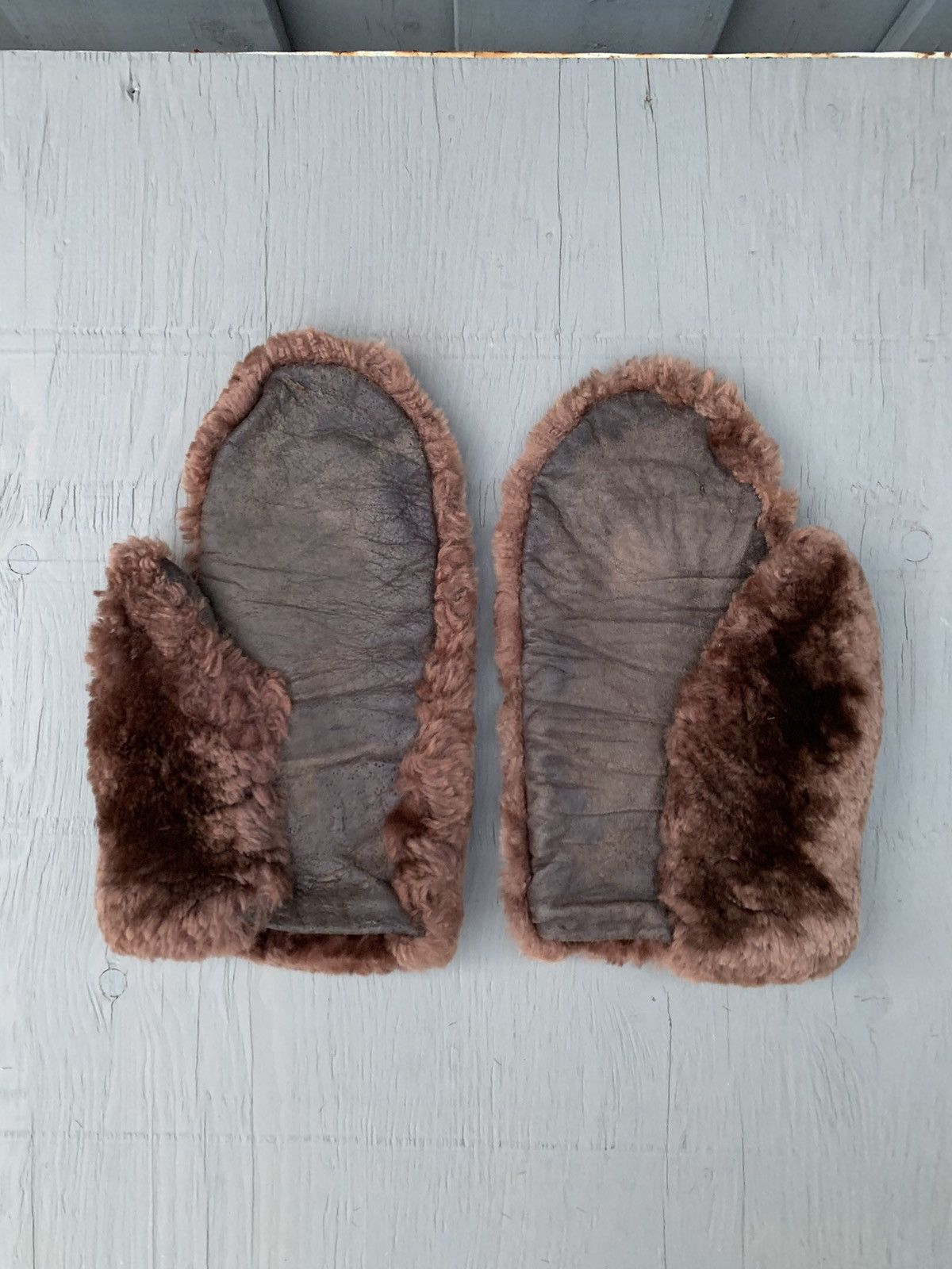 Genuine Leather × Vintage Vintage Fur Mittens Antique Sheared Beaver Bear Gauntlets 40 Size ONE SIZE - 4 Thumbnail