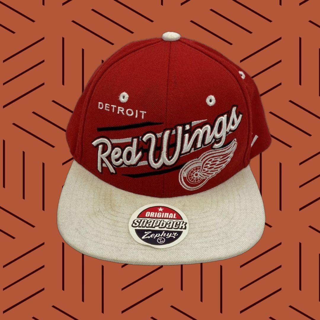 Zephyr VINTAGE Zephyr DETROIT RED WINGS Hat Snapback White Red Flat Brim Mens Cap One Size 90s Concert Casual Men’s Size ONE SIZE - 1 Thumbnail