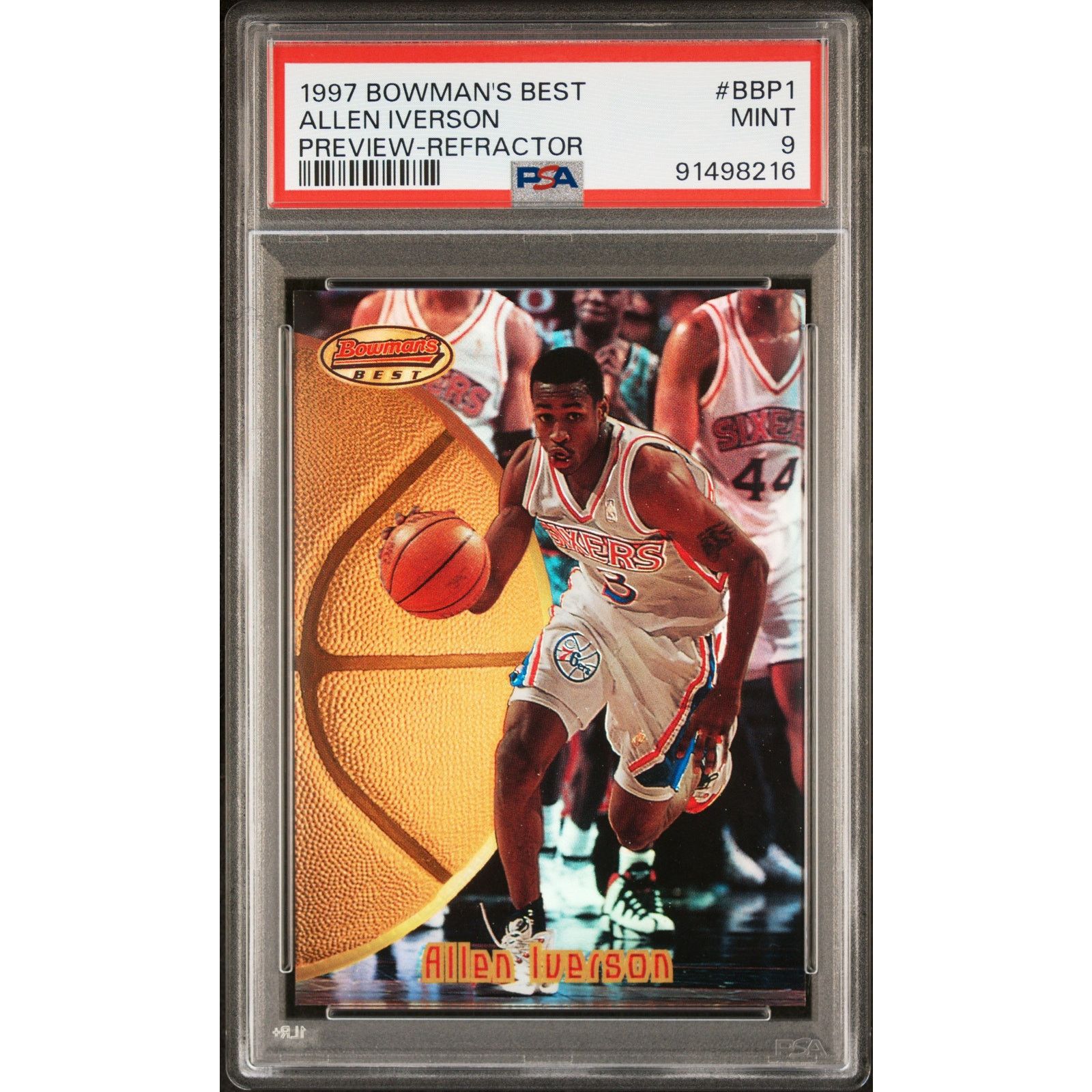 NBA 1997 Bowman's Best Preview Refractor BBP1 Allen Iverson PSA9 Size ONE SIZE - 1 Thumbnail