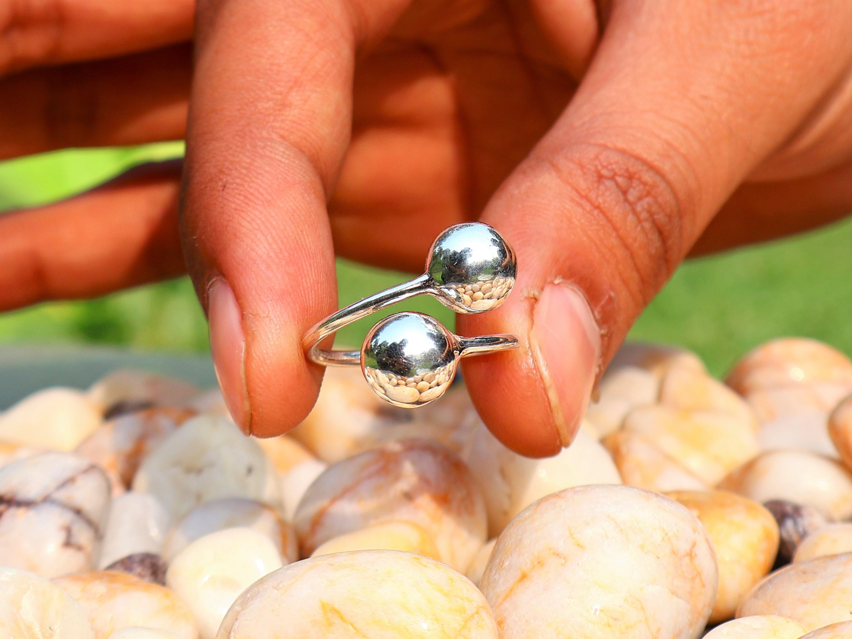 Handmade Double Ball Ring, Two Balls Ring, Ball Ring, Adjustable Ring Size ONE SIZE - 4 Thumbnail