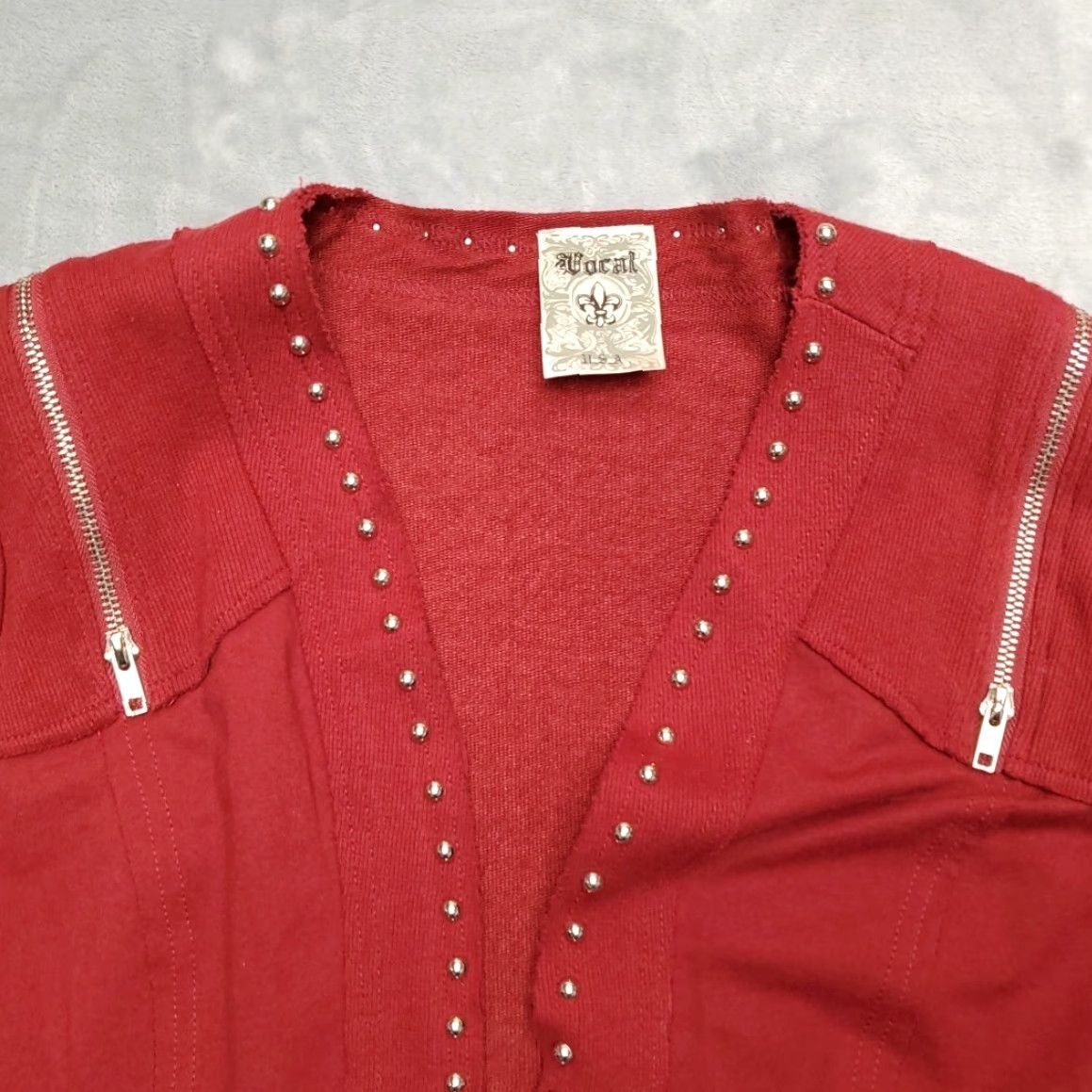 Vintage Vocal Apparel Jacket Women XL Red Studs Knit Zipper Moto Retro Classic Size XL / US 12-14 / IT 48-50 - 3 Thumbnail
