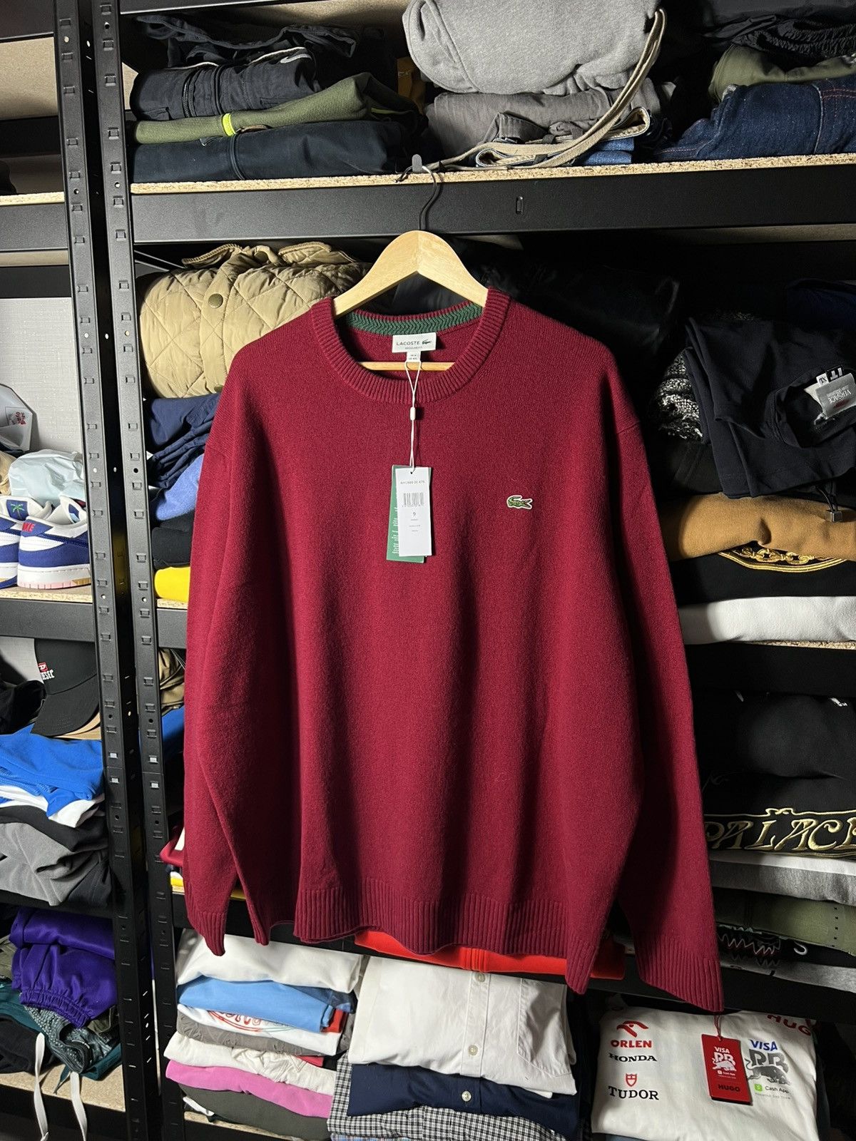 Lacoste 🔥 LACOSTE Wool Crewneck Sweater Burgundy Crocodile Logo 4XL Size US XXL / EU 58 / 5 - 1 Thumbnail