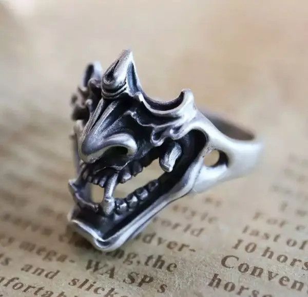 Jewelry Demon Samurai Ring Japanese Ninja Hannya Mask Jewelry Chrome Size ONE SIZE - 6 Thumbnail