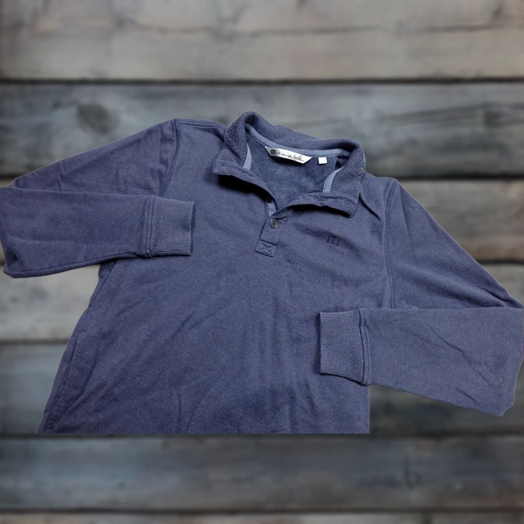 TravisMathew Travis Mathew Sweater Men's M Blue Pullover Knit Stretch Golf Casual High Neck Knitwear Shirt (Color: Blue) - Athletic Fit Size US M / EU 48-50 / 2 - 1 Thumbnail