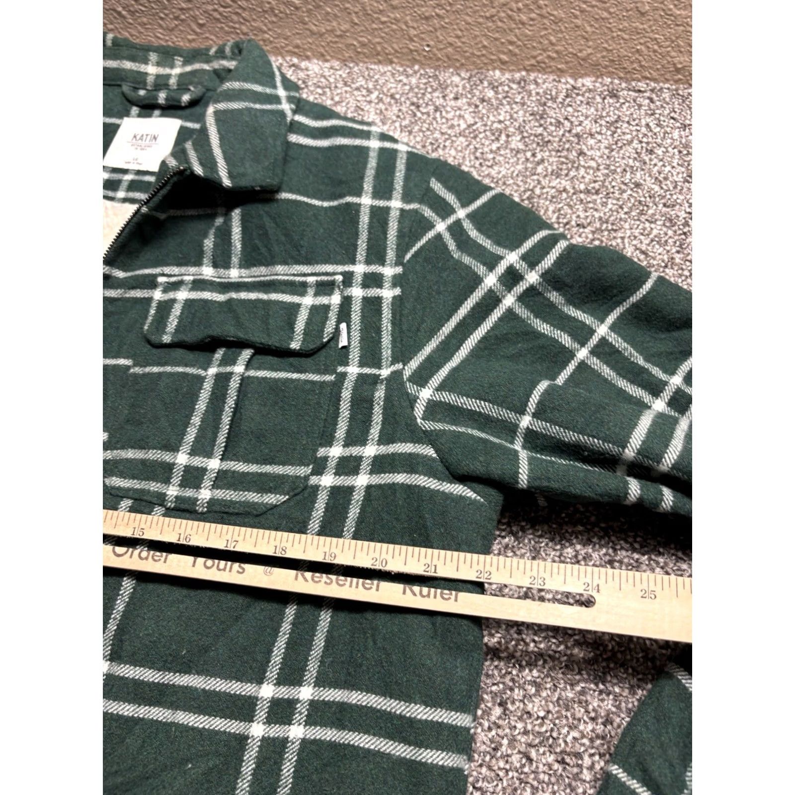 Katin Katin Crosby Jacket Mens Large Sherpa Lined Green Plaid Full Zip Wool Blend Shacket Size US L / EU 52-54 / 3 - 7 Thumbnail
