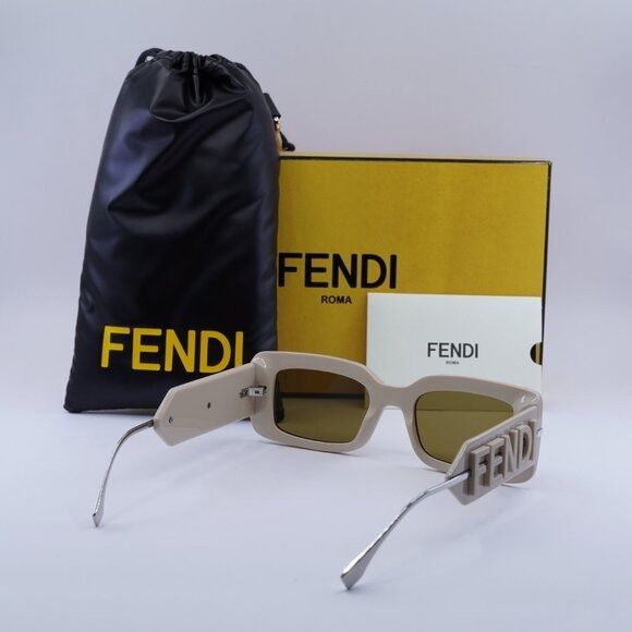 Fendi Fendi FE40133I 57E Sunglasses Brown/Silver Rectangle Frame Size ONE SIZE - 10 Thumbnail