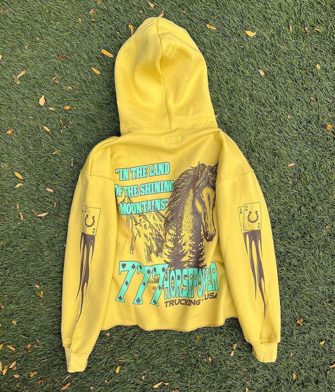 image of Band Tees x Vintage Six Shot(6 Shot) Yellow Hoodie 777 Horsepower, Men's (Size 2XL)