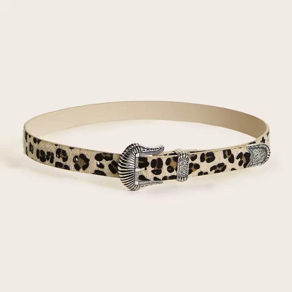 Japanese Brand Khaki Leopard Print Western PU Leather Belt Size ONE SIZE - 4 Thumbnail