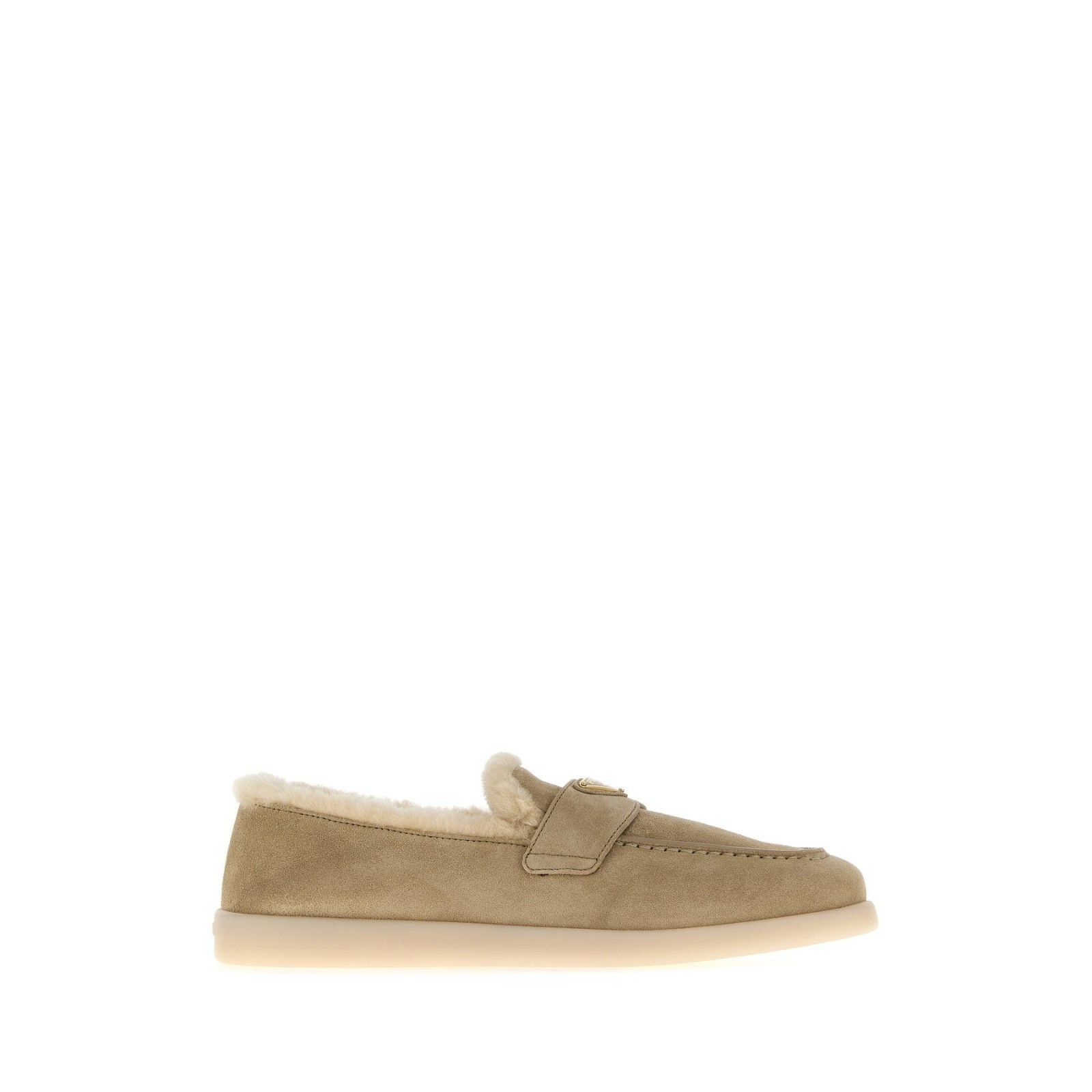 PRADA $1220 Desert Beige Suede/Shearling Loafers New & Authe