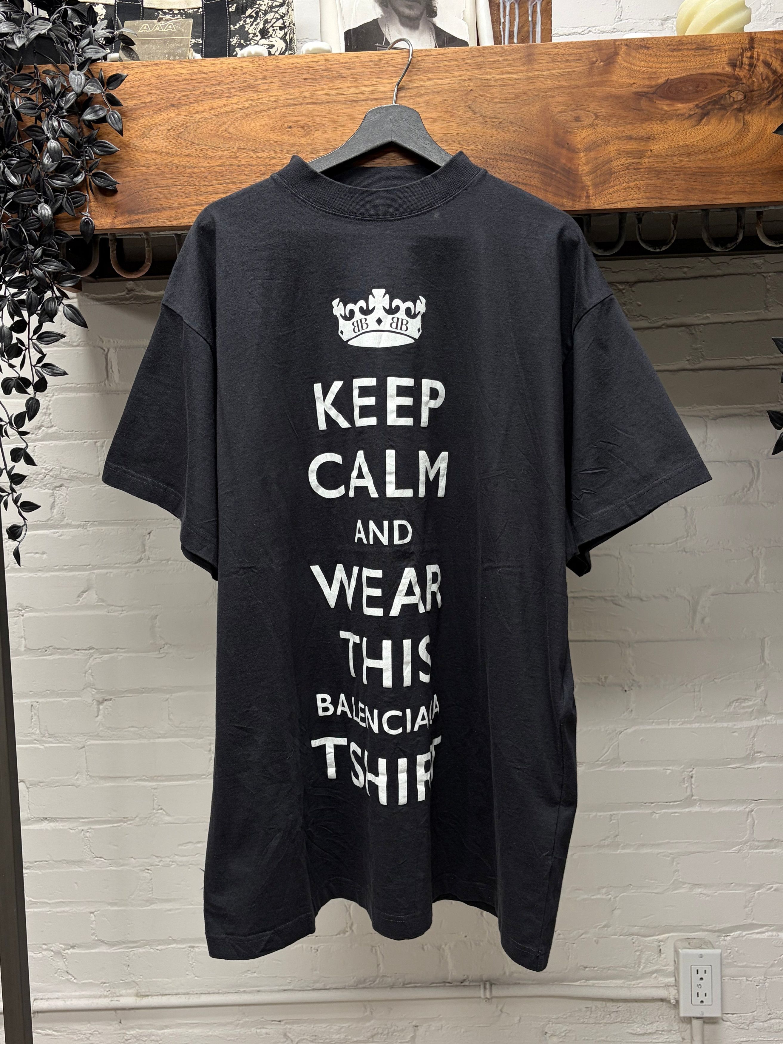 SS2025 Balenciaga ‘Keep Calm’ Parody Oversized Black Slogan T-Shirt