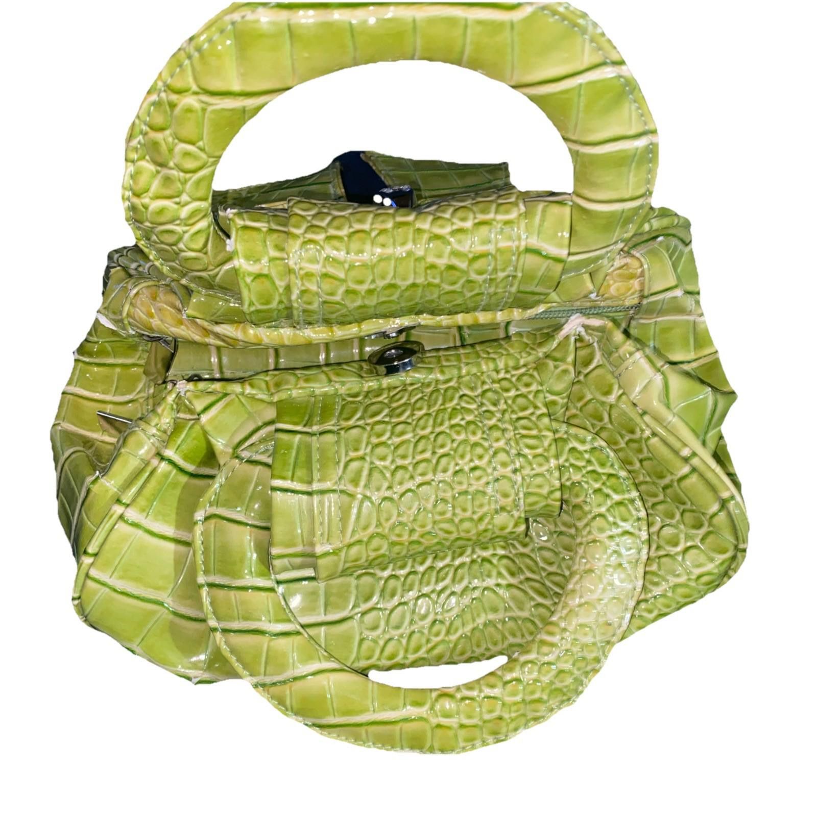 The Unbranded Brand Crocodile-Embossed Y2K Small Beige Handbag Bow Rhinestones Size ONE SIZE - 3 Thumbnail