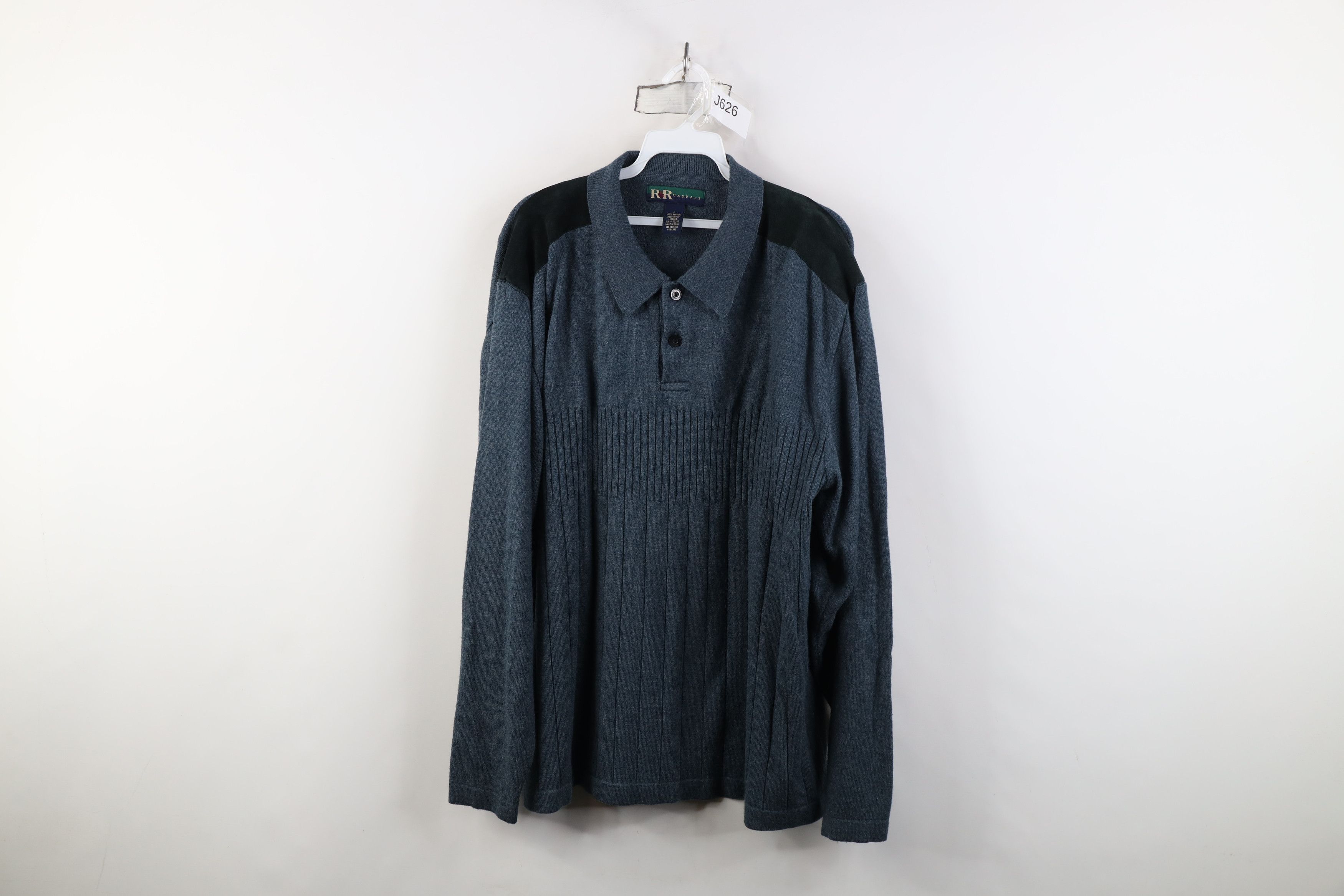 Vintage Vintage 90s Streetwear Trim Knit Collared Polo Sweater Blue Size US L / EU 52-54 / 3 - 1 Thumbnail
