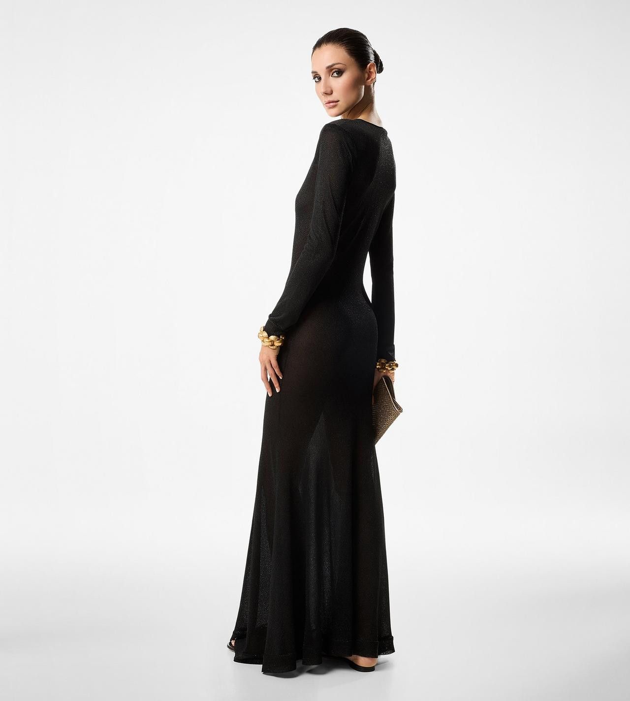 Tom Ford o1w1db10525 ACK411 Lurex Jersey Knit Maxi Dress in Black Size S / US 4 / IT 40 - 3 Thumbnail