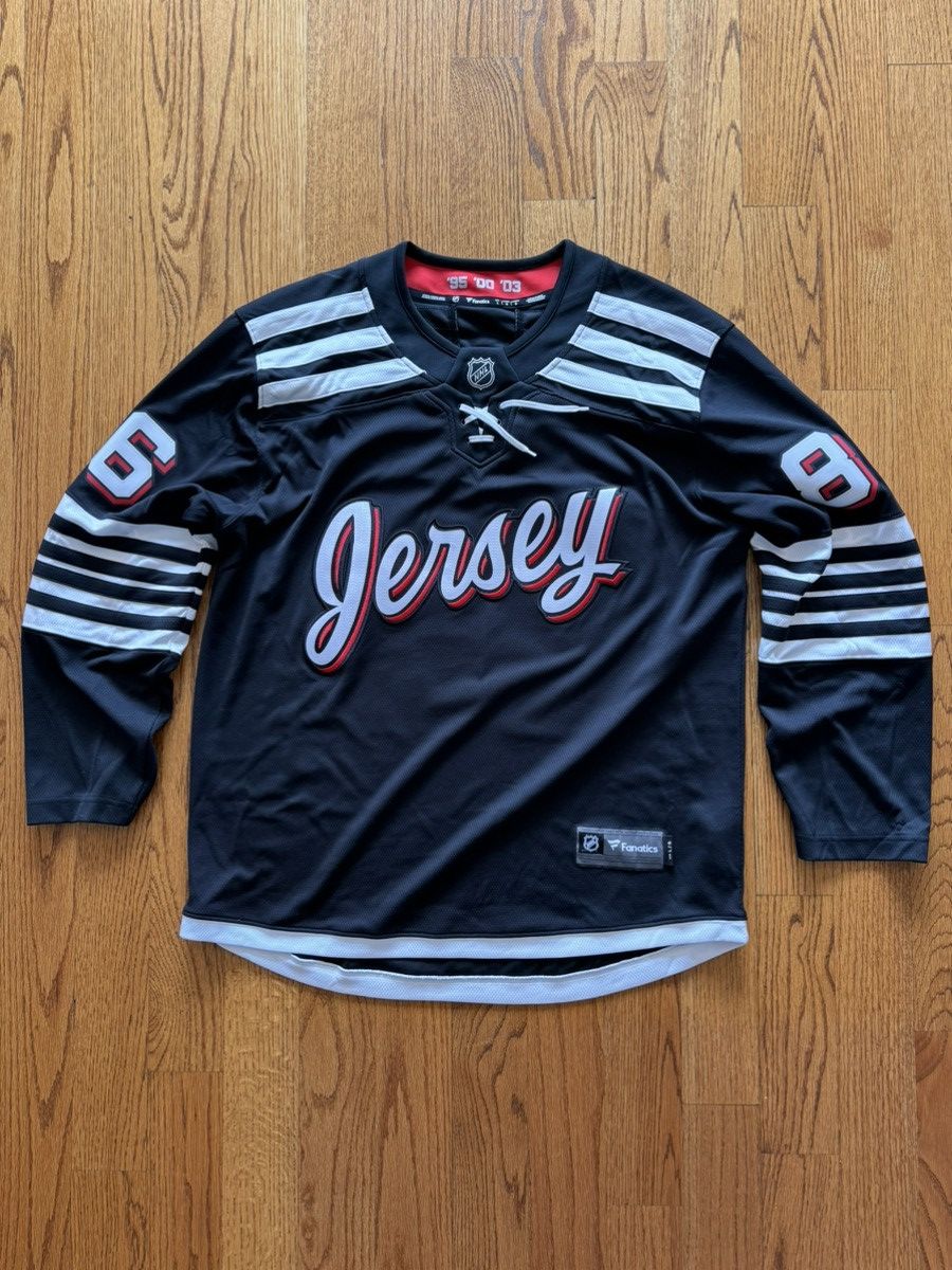 image of Nhl New Jack Hughes Devils Hockey Jersey in Black White, Men's (Size XL)