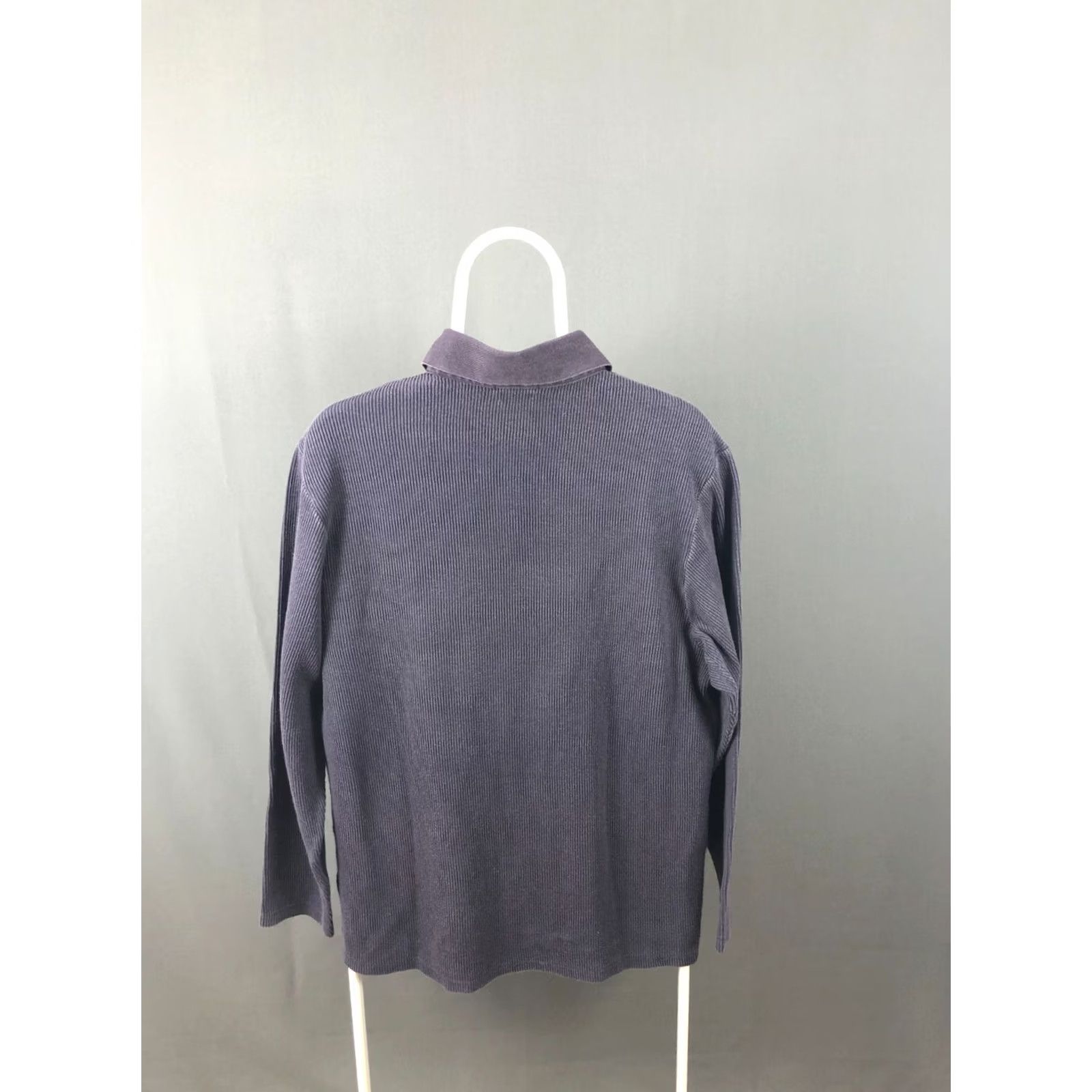 Vintage Boneville Polo Shirt Long Sleeve Dark Blue Men's Cotton Ribbed Texture Classic Size US M / EU 48-50 / 2 - 2 Thumbnail
