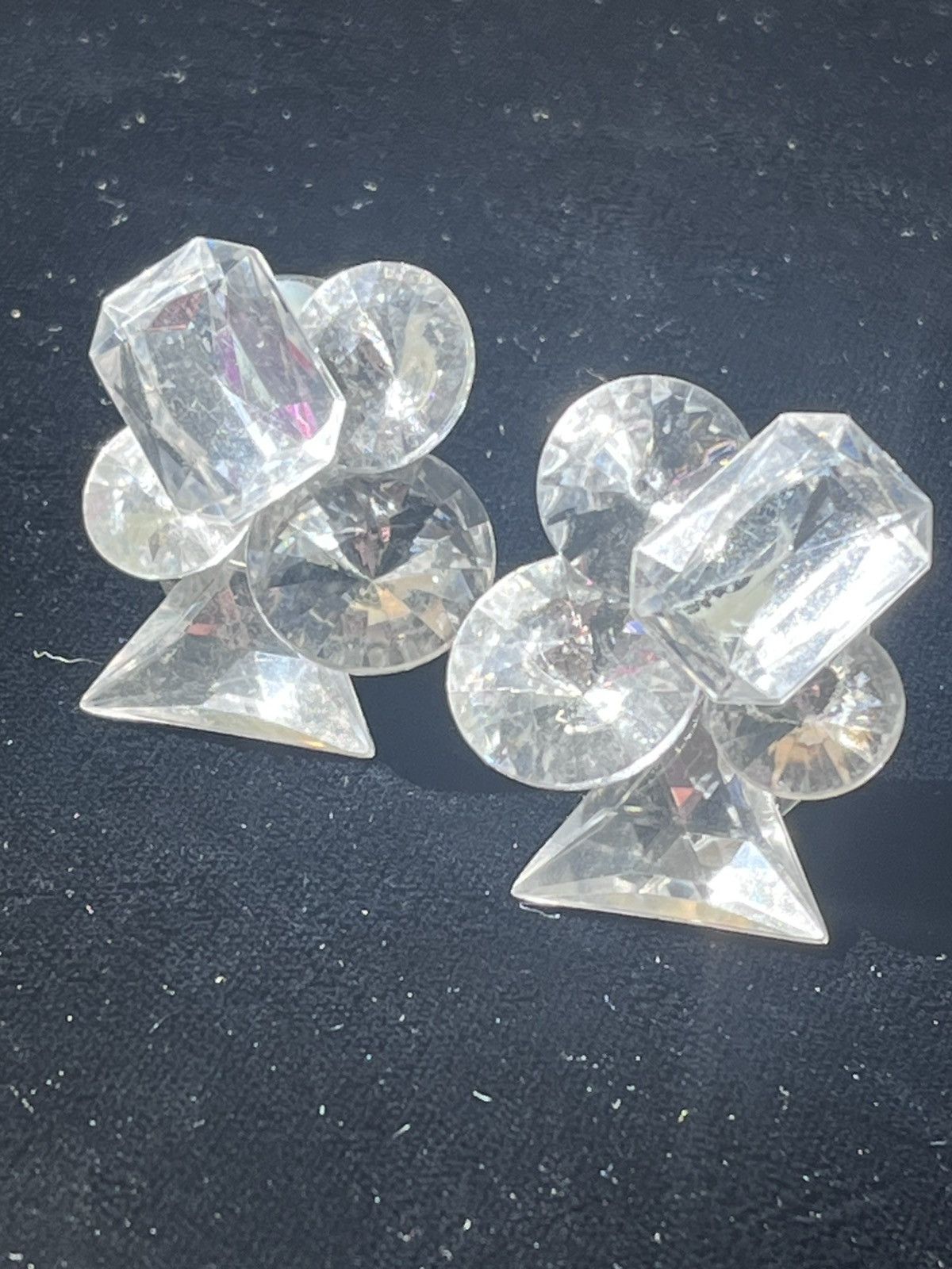 Other Vintage 80s Clear Crystal Cluster Earrings with New Backs Size ONE SIZE - 1 Thumbnail