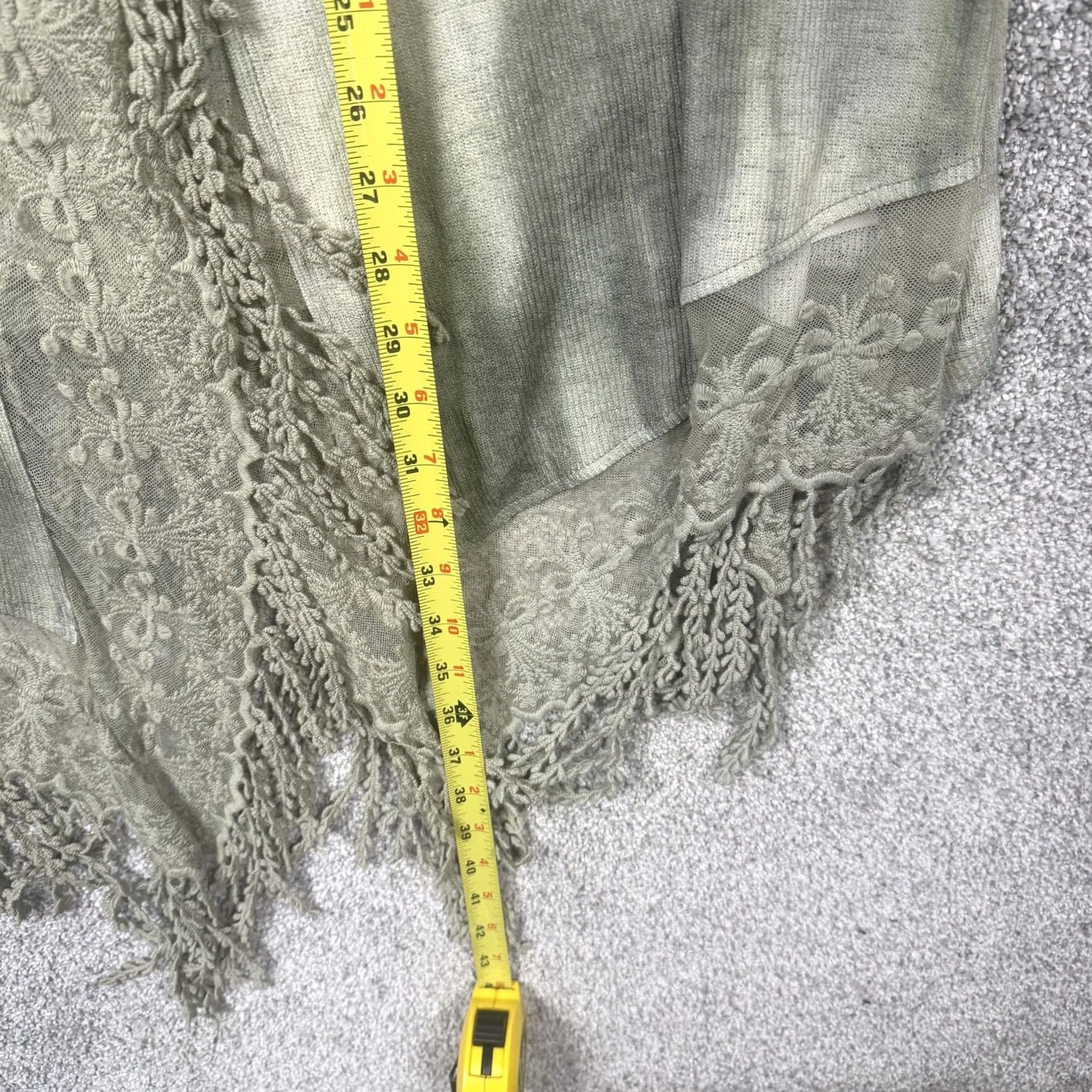 Vintage Boho Duster Kimono Green Lace Fringe Festival Layering Forest Fairy L Women Size L / US 10 / IT 46 - 3 Thumbnail