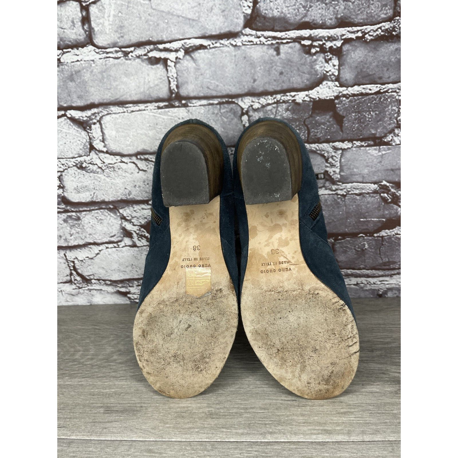 Club Monaco Club Monaco Brooklyn Blue Suede Side Zip Stacked Heel Bootie Size US 7.5 / IT 37.5 - 21 Thumbnail