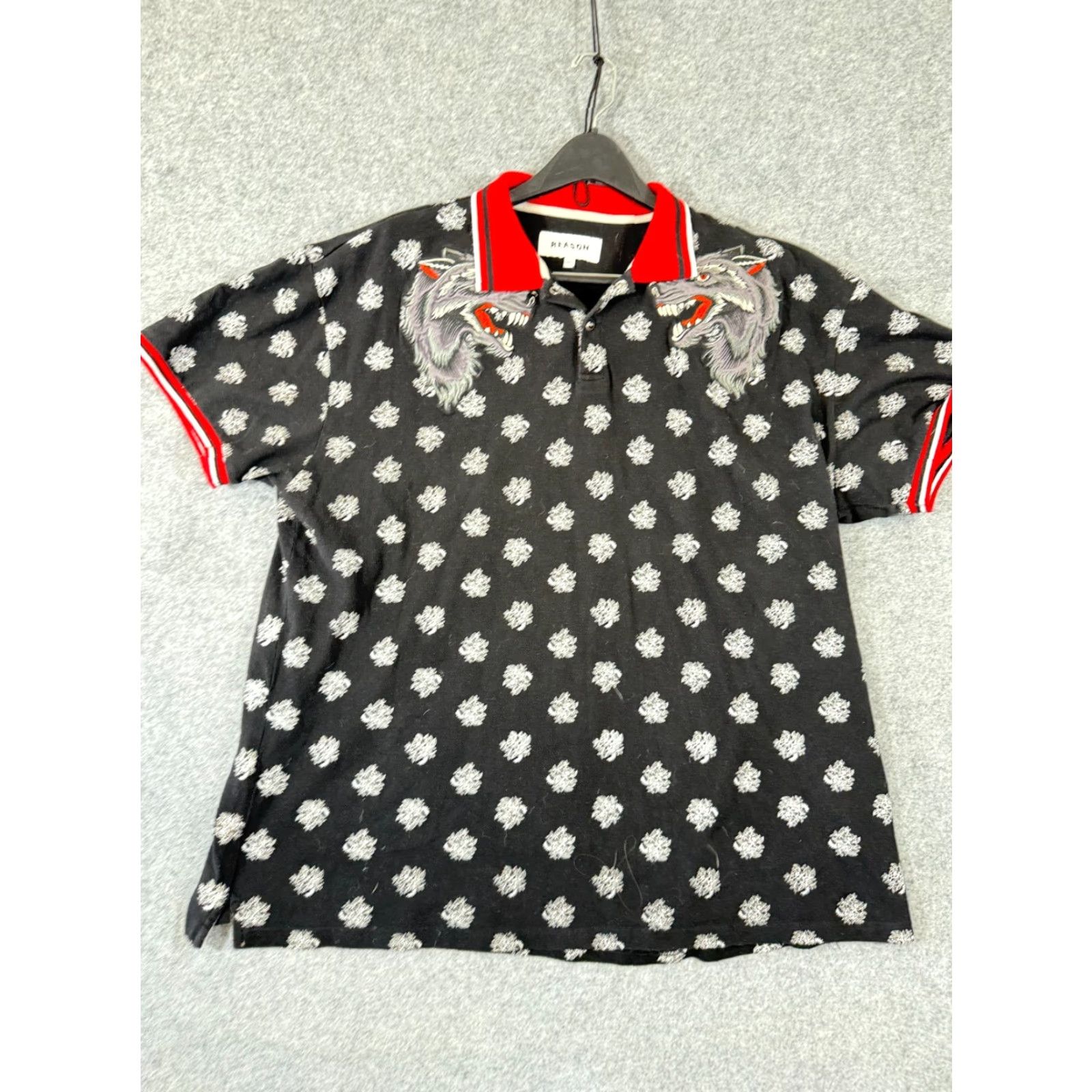 Reason Reason Polo Shirt Mens 3XL Red Black Wolf Floral Printed Snap Short Sleeve Polo Shirt Size US XXL / EU 58 / 5 - 4 Thumbnail