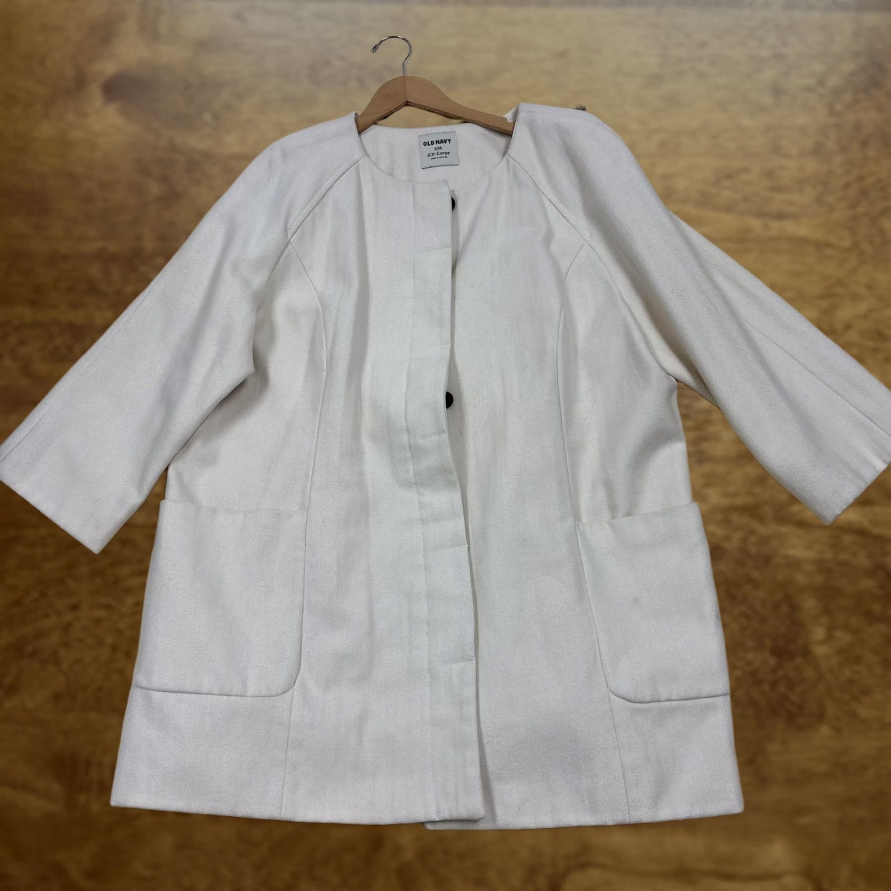 Old Navy Old Navy Coat Womens XXL White Wool Blend Collarless 3/4 Sleeve Pea Overcoat Size XXL / US 16-18 / IT 52-54 - 1 Thumbnail